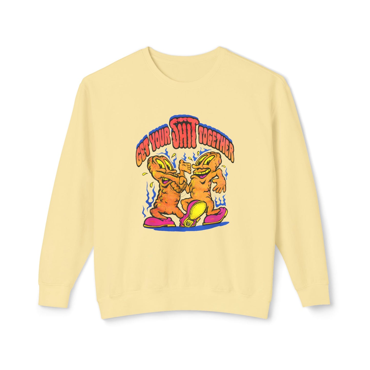1970s graphic "get your shit together" two shits shaking hands 100% cotton sweatshirt