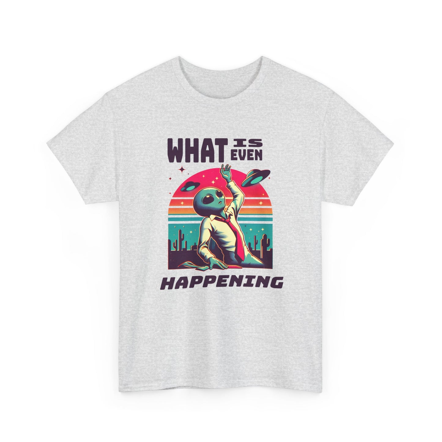 what is even happening floating businessman alien tshirt