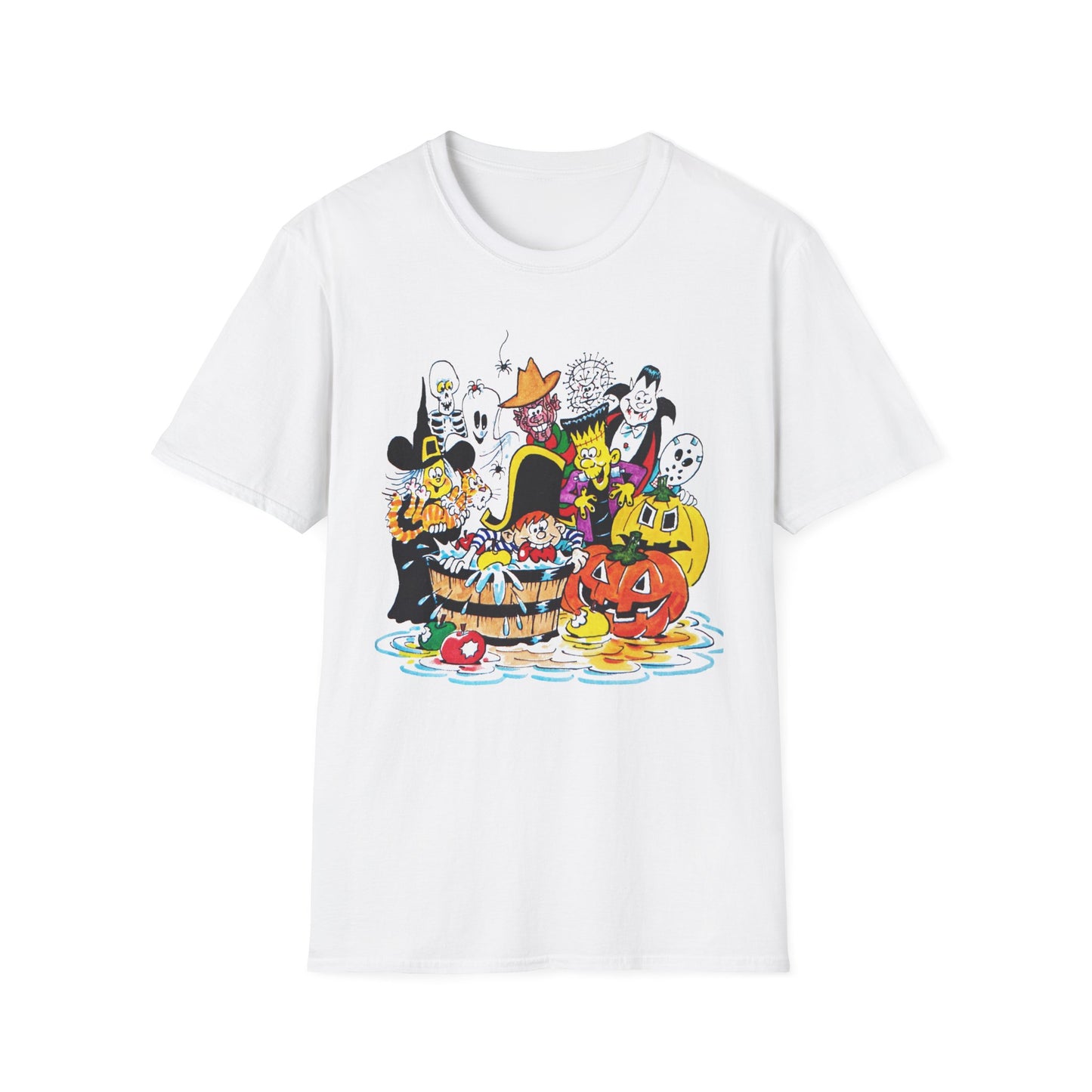 adorable cartoon witches, skeletons, jasons, freddys, and pumpkins halloween tshirt