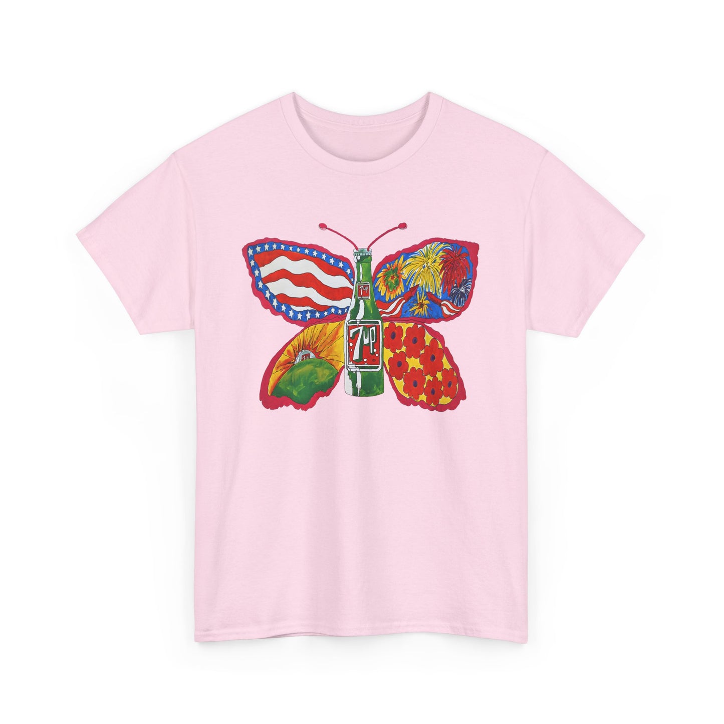 1971 psychedelic ad for 7 up butterfly and bottle reproduction custom edit tshirt