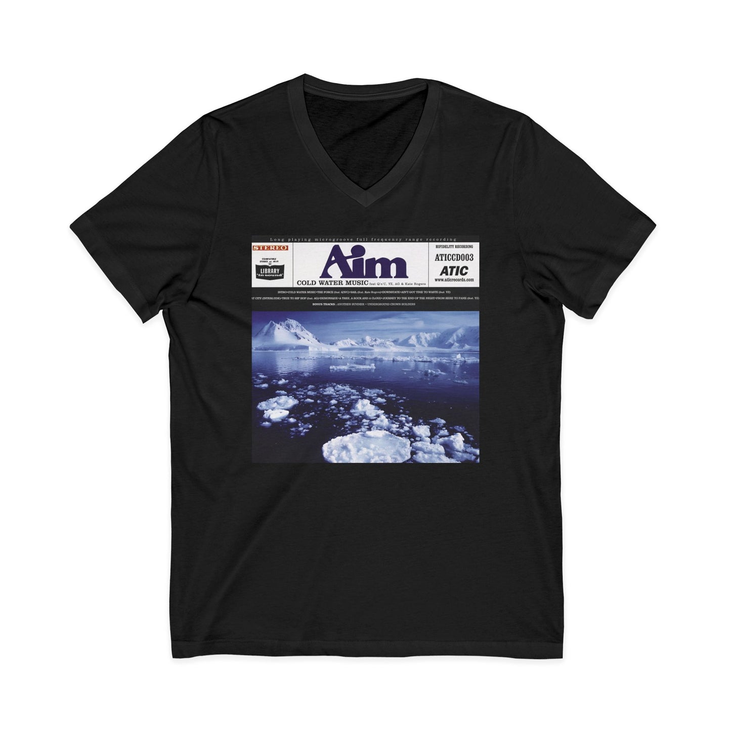 custom v-neck aim 1999 cold water music album tshirt