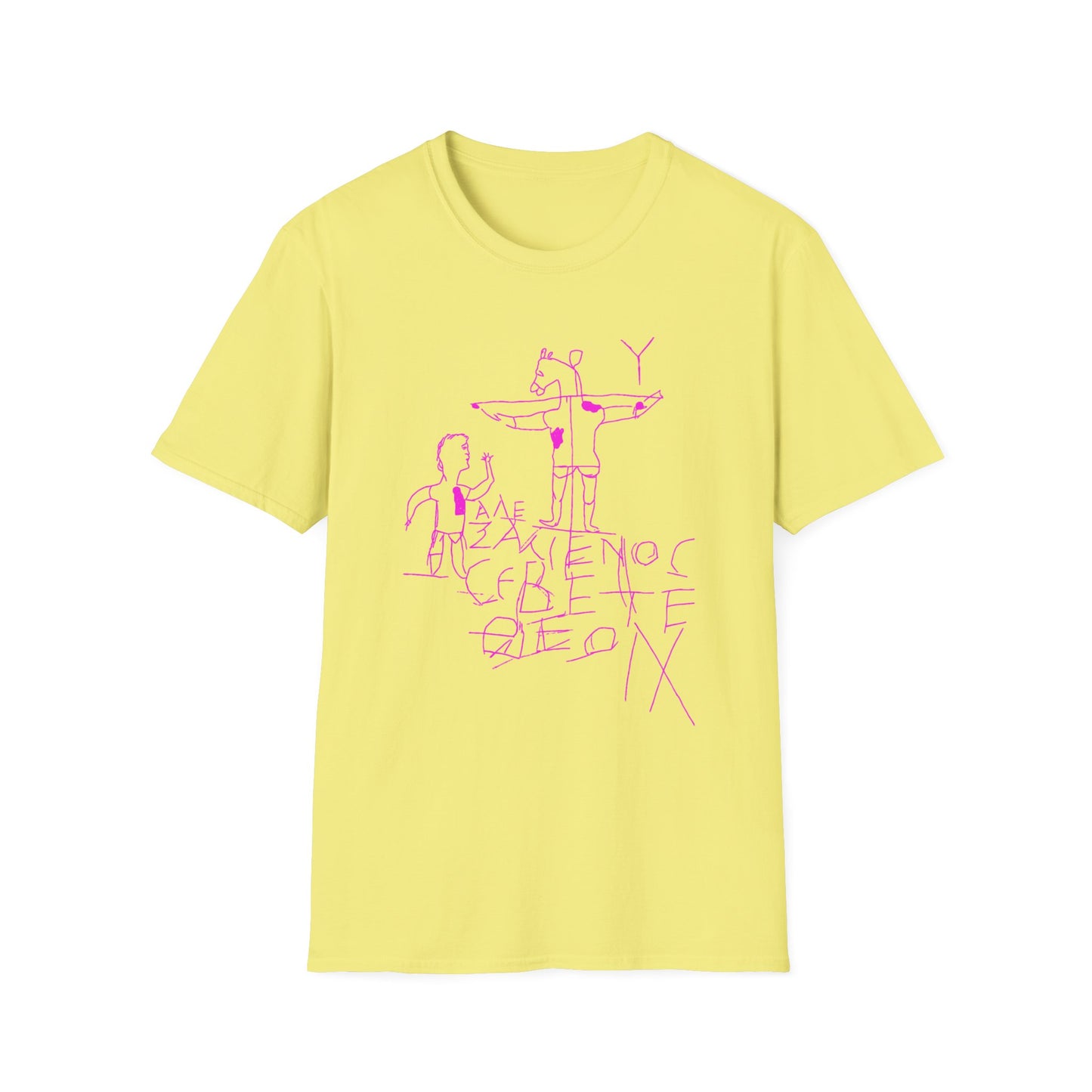 alexamenos graffito blasphemous young man worships donkey early graffiti 200 BC in pink tshirt
