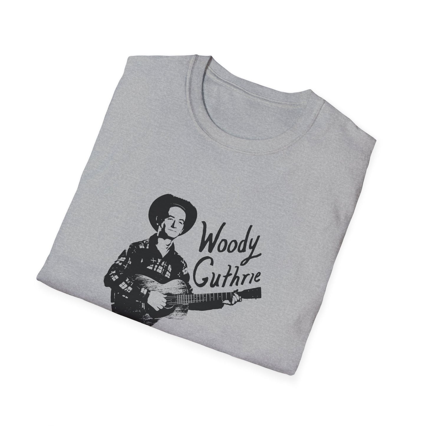 woody guthrie playing his guitar fan art tshirt