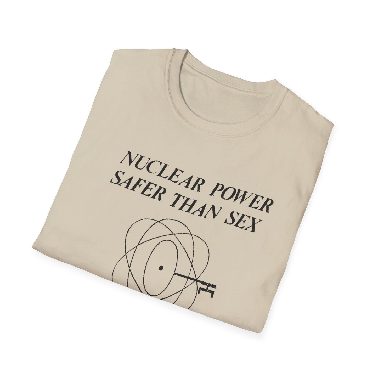 vintage 1970s design "nuclear power safer than sex" tshirt