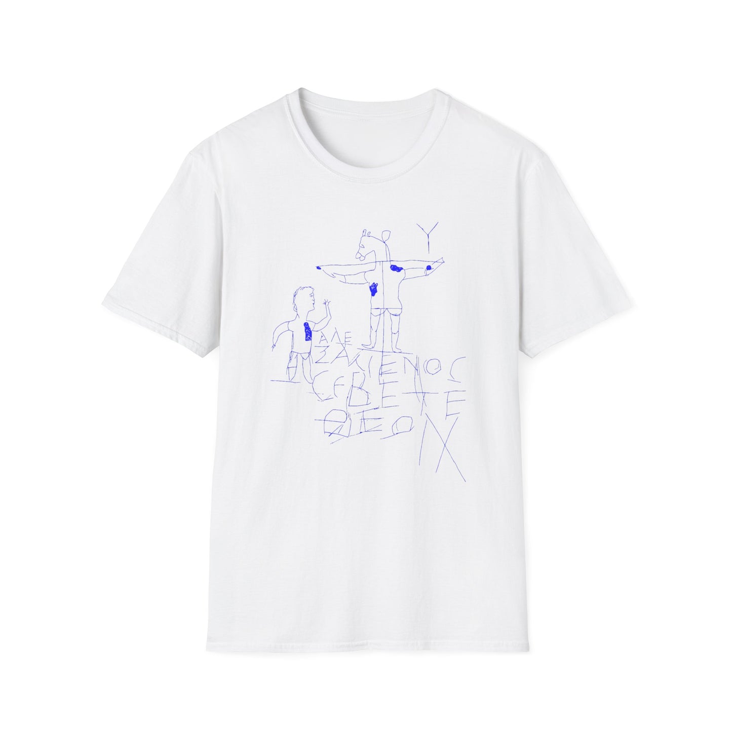 alexamenos graffito blasphemous young man worships donkey early graffiti 200 BC in blue tshirt