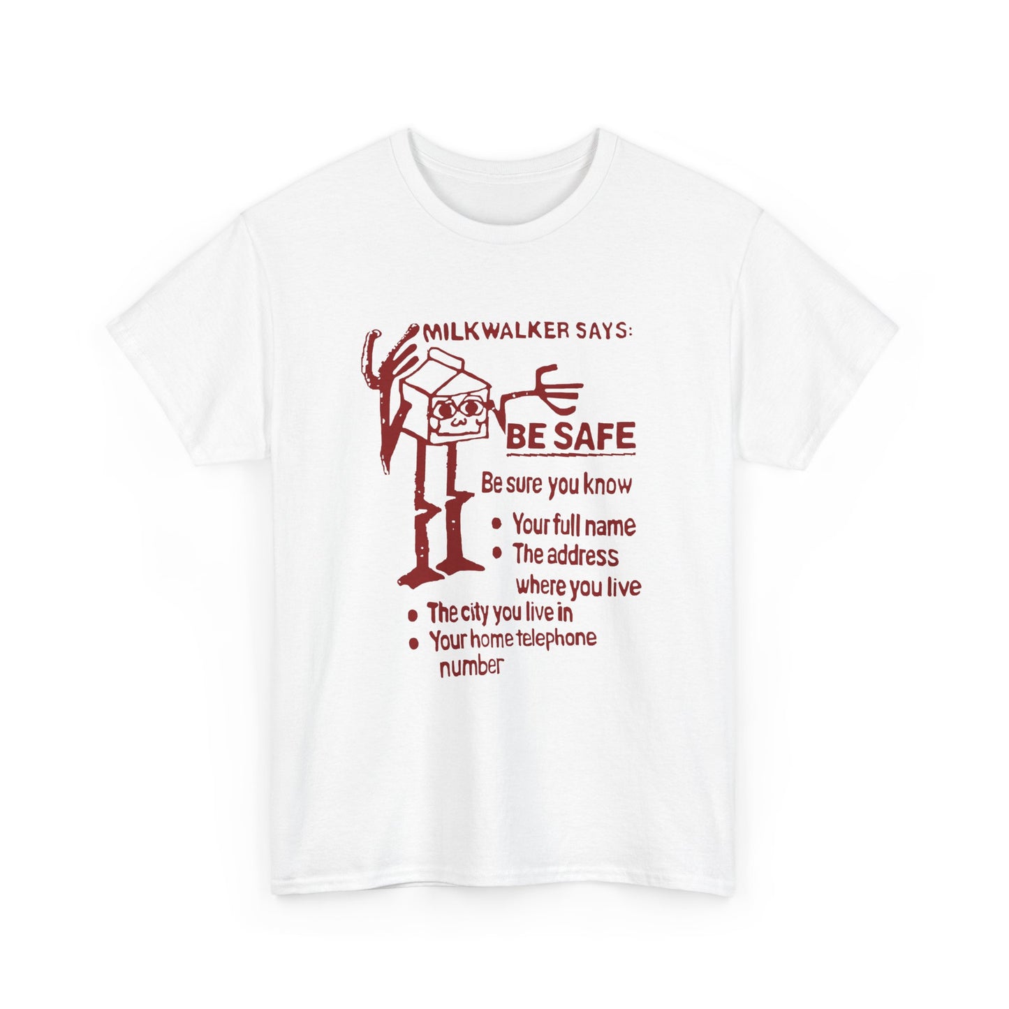 mid 80s darigold anthropomorphic milk carton safety message reproduction tshirt