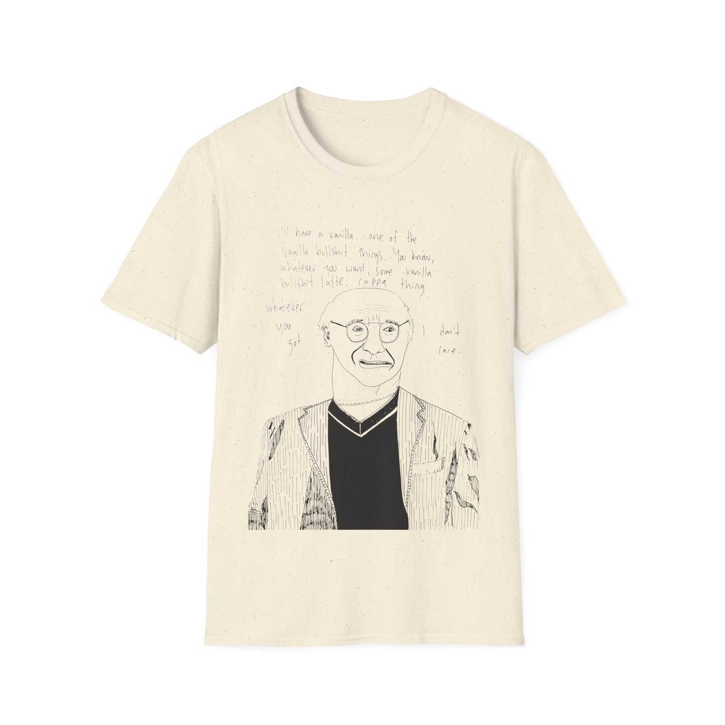 original drawing larry david ordering a vanilla latte bullshit thing on a tshirt