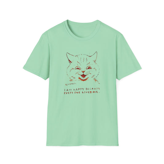 1924 louis wain cat painting i am happy because everyone loves me tshirt