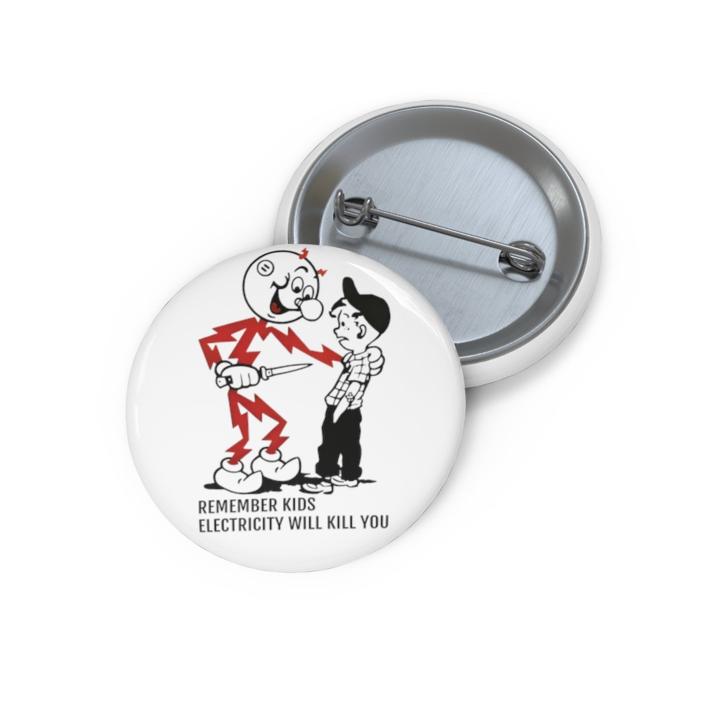 reddy kilowatt remember kids electricity will kill you vintage logo reproduction pin buttons