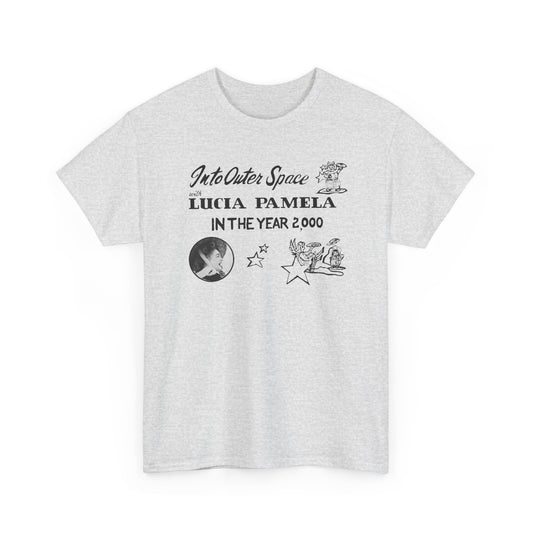 into outer space with lucia pamela in the year 2000 coloring book cover tshirt