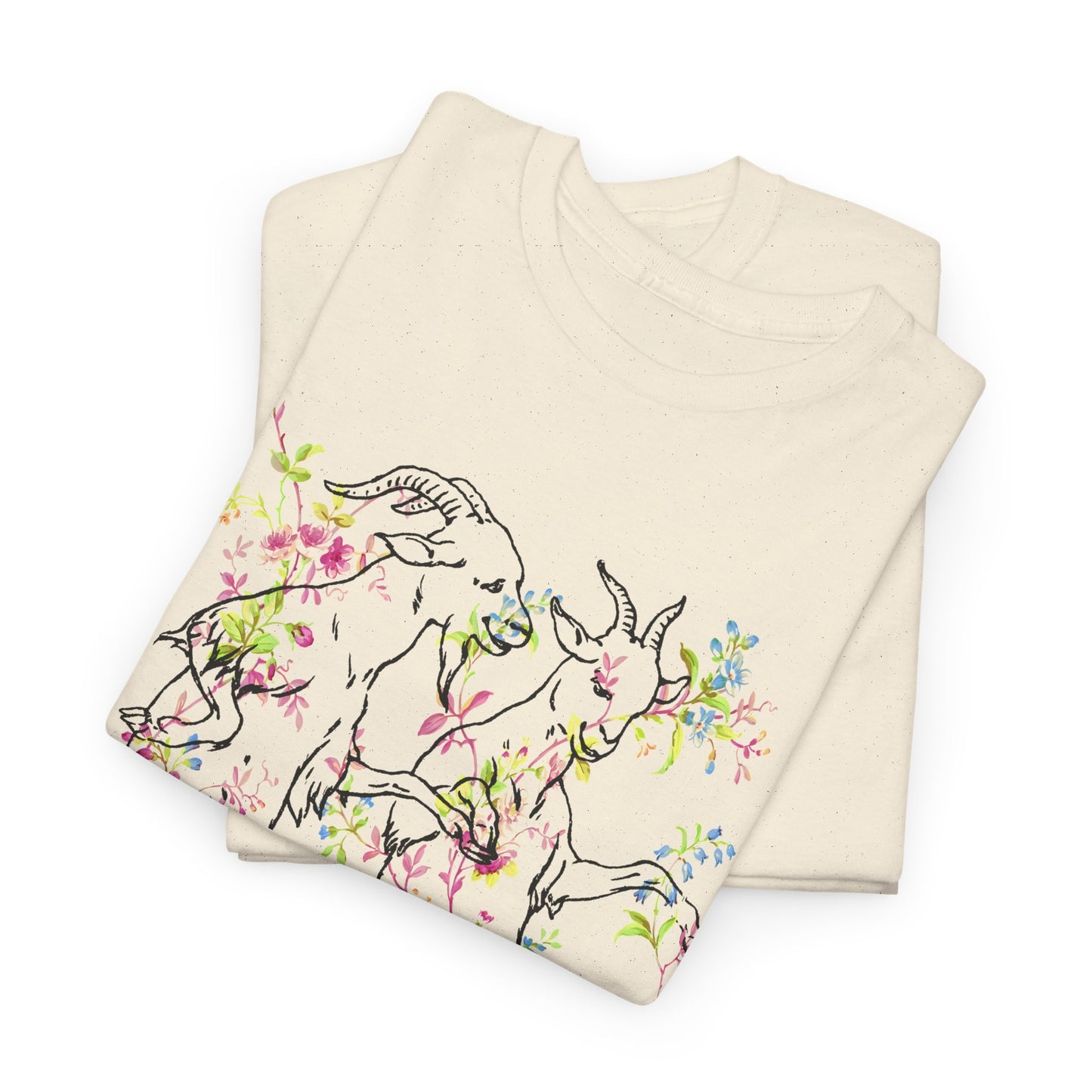 1898 dancing goats children's drawing merged with vintage wallpaper tshirt