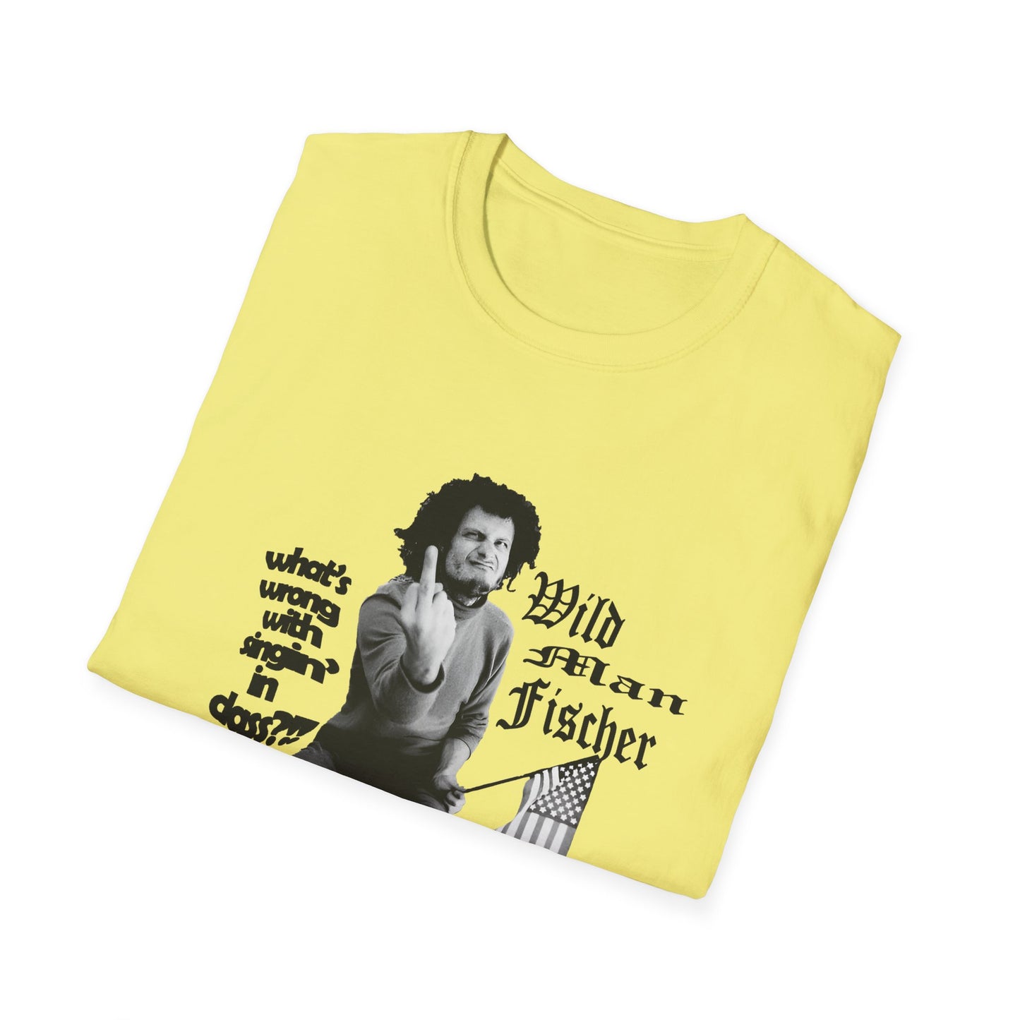 wild man fischer middle finger in black tshirt