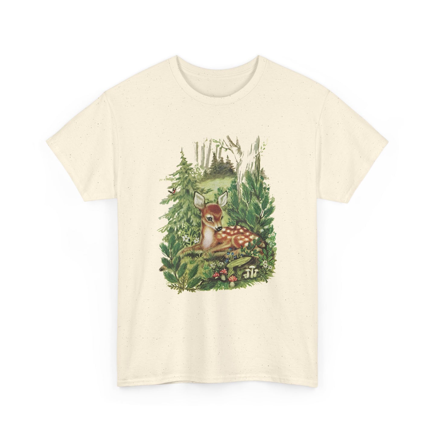 1947 cute deer in the forest illustration by adele werber for the book animal babies reproduction tshirt