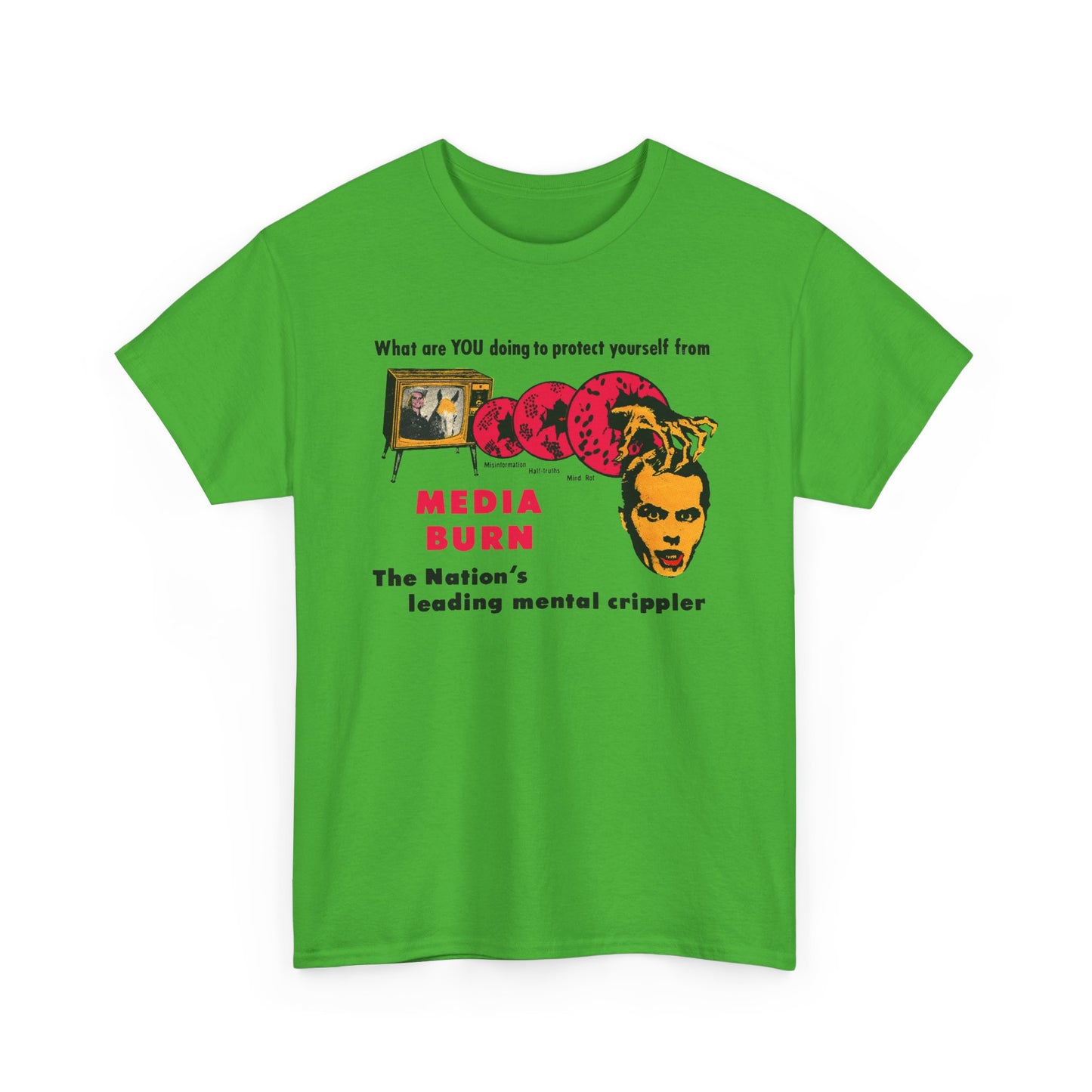 media burn the nation's leading mental crippler 1960s comix graphic tshirt