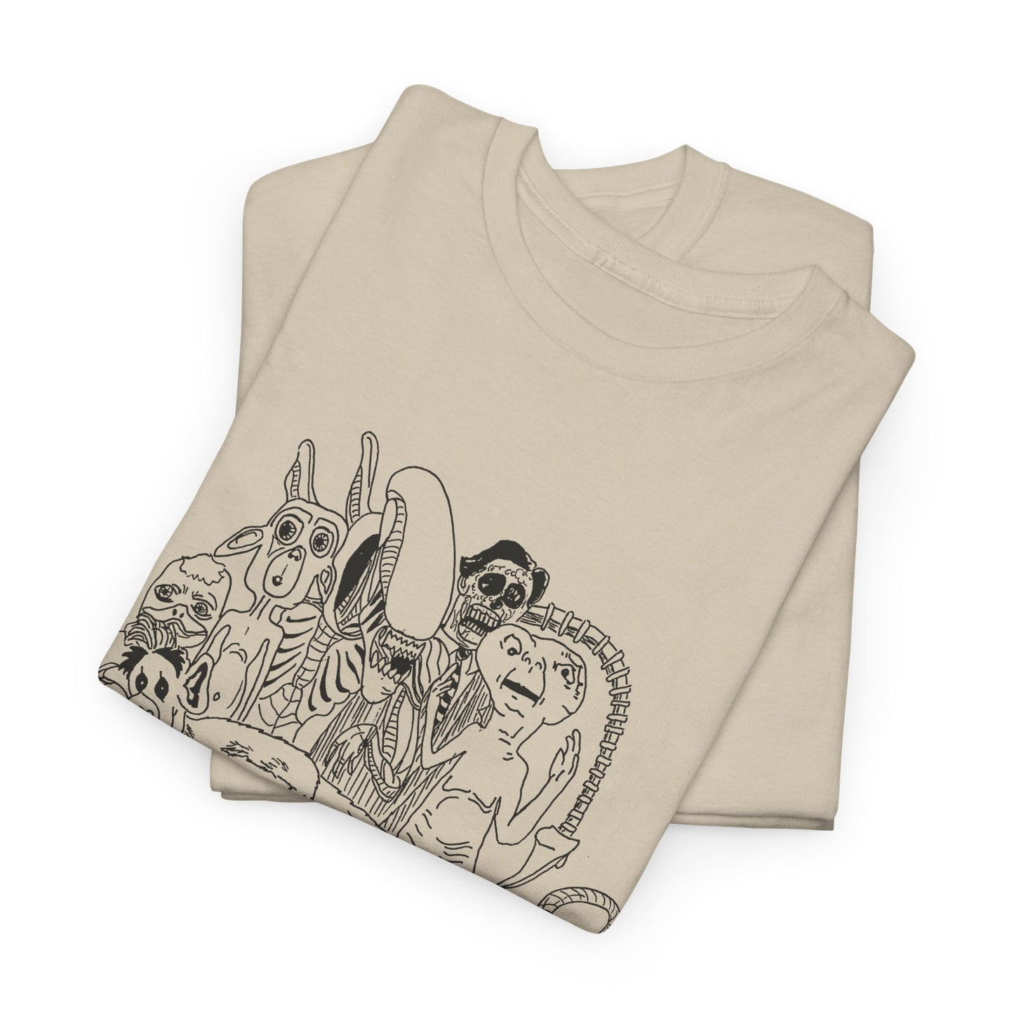 original drawing xenomorph and friends in black and white tshirt