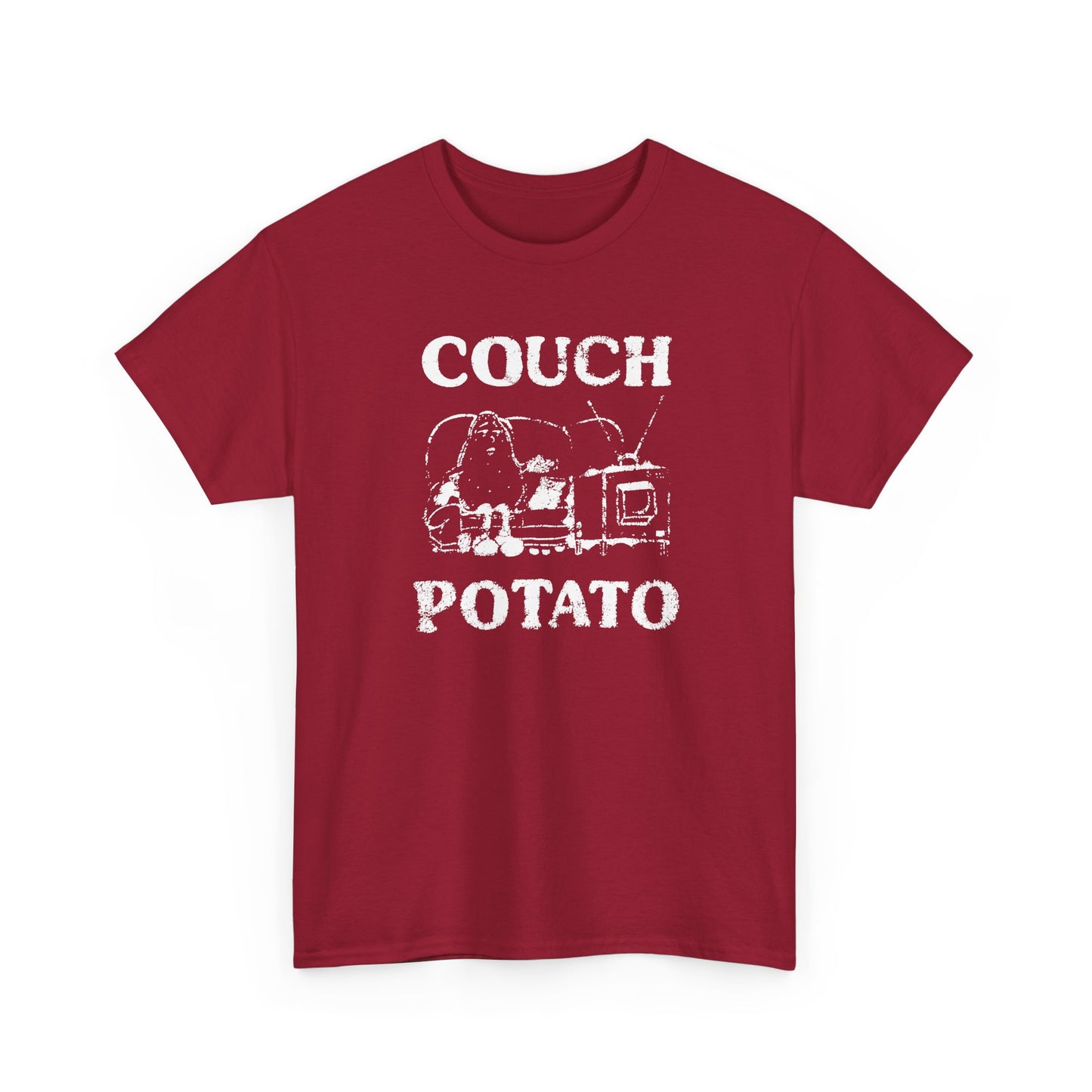 vintage couch potato reproduction in white graphic tshirt