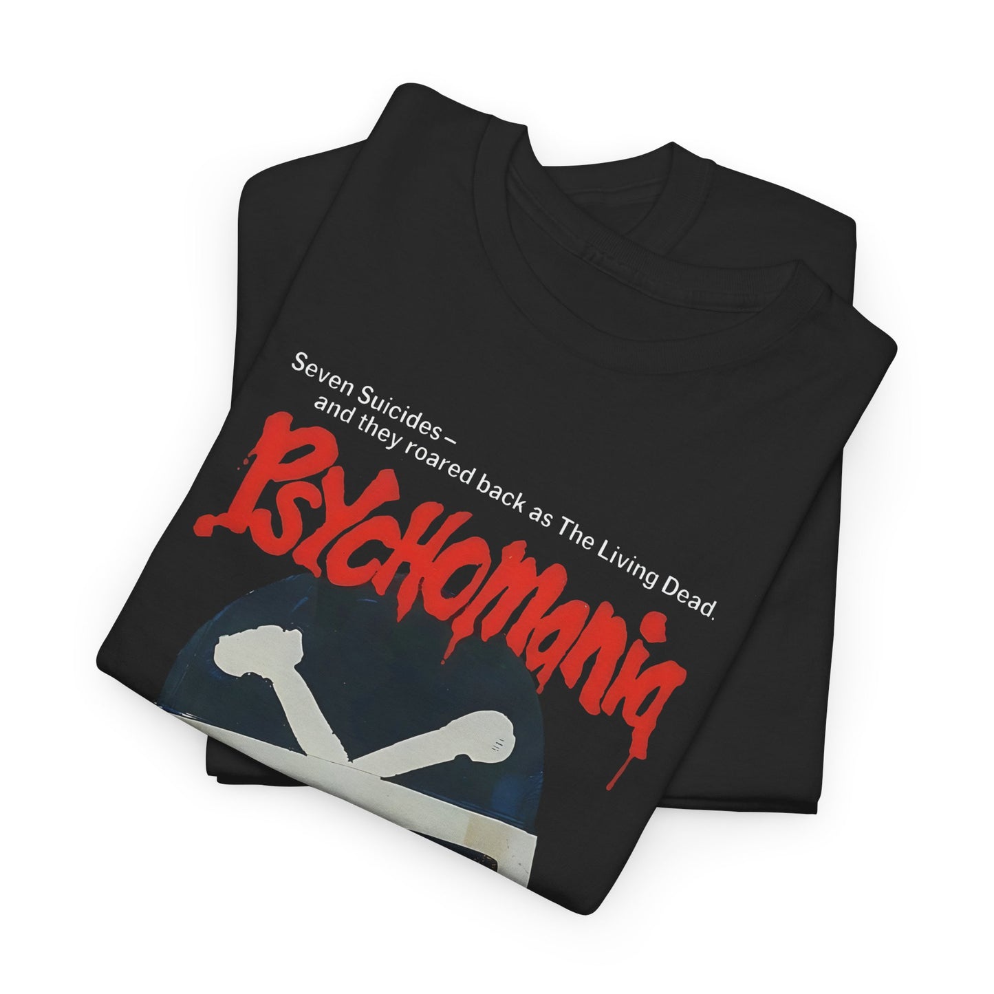 1973 psychomania movie poster with lettering tshirt