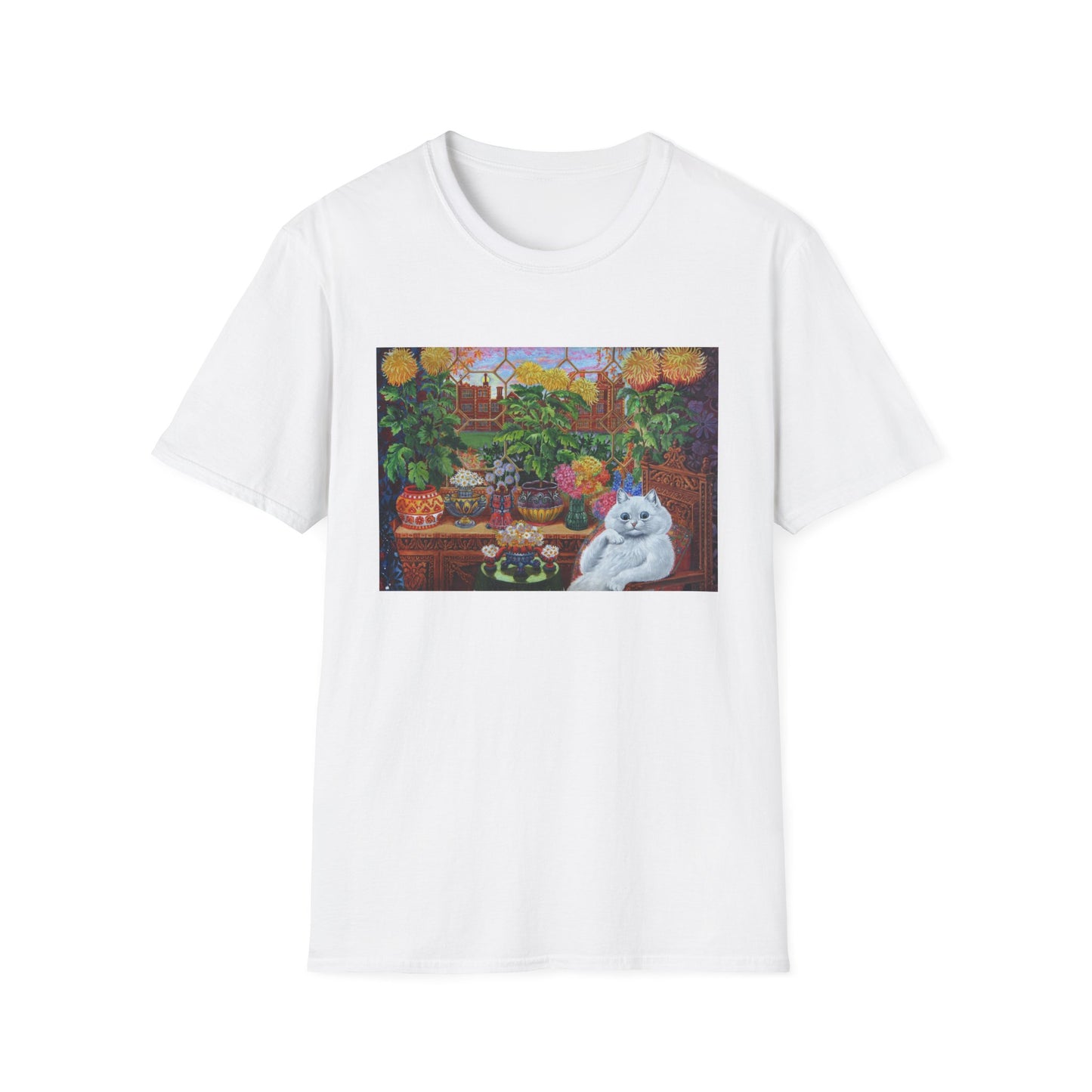 louis wain thinking cat with flowers tshirt