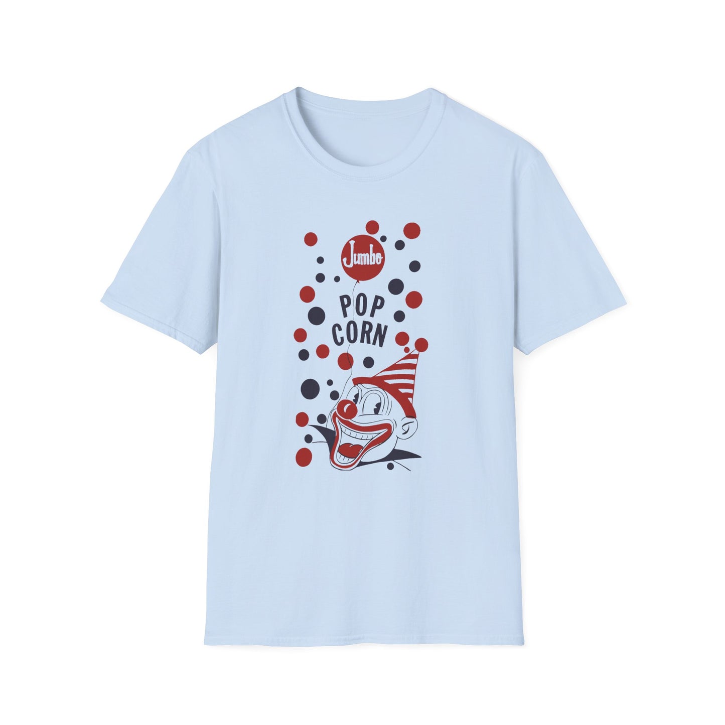 1960s popcorn box logo with a weird popcorn mascot clown tshirt