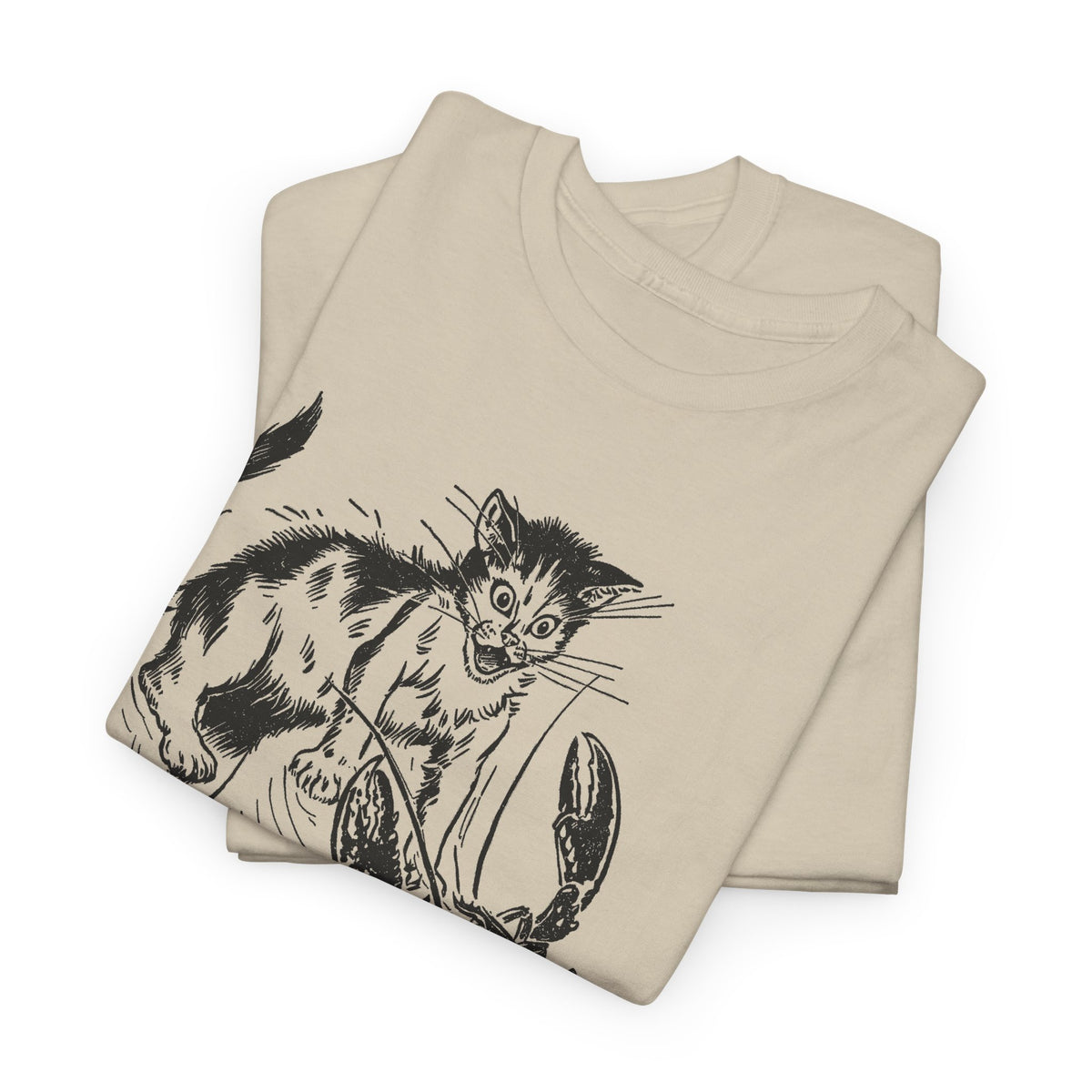 mid twentieth century children's book illustration cat and lobster tshirt