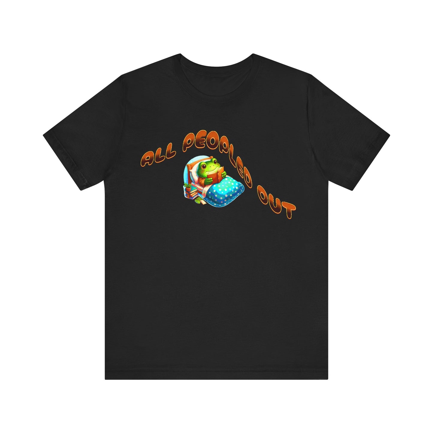 all peopled out cute frog reading a book in bed tshirt