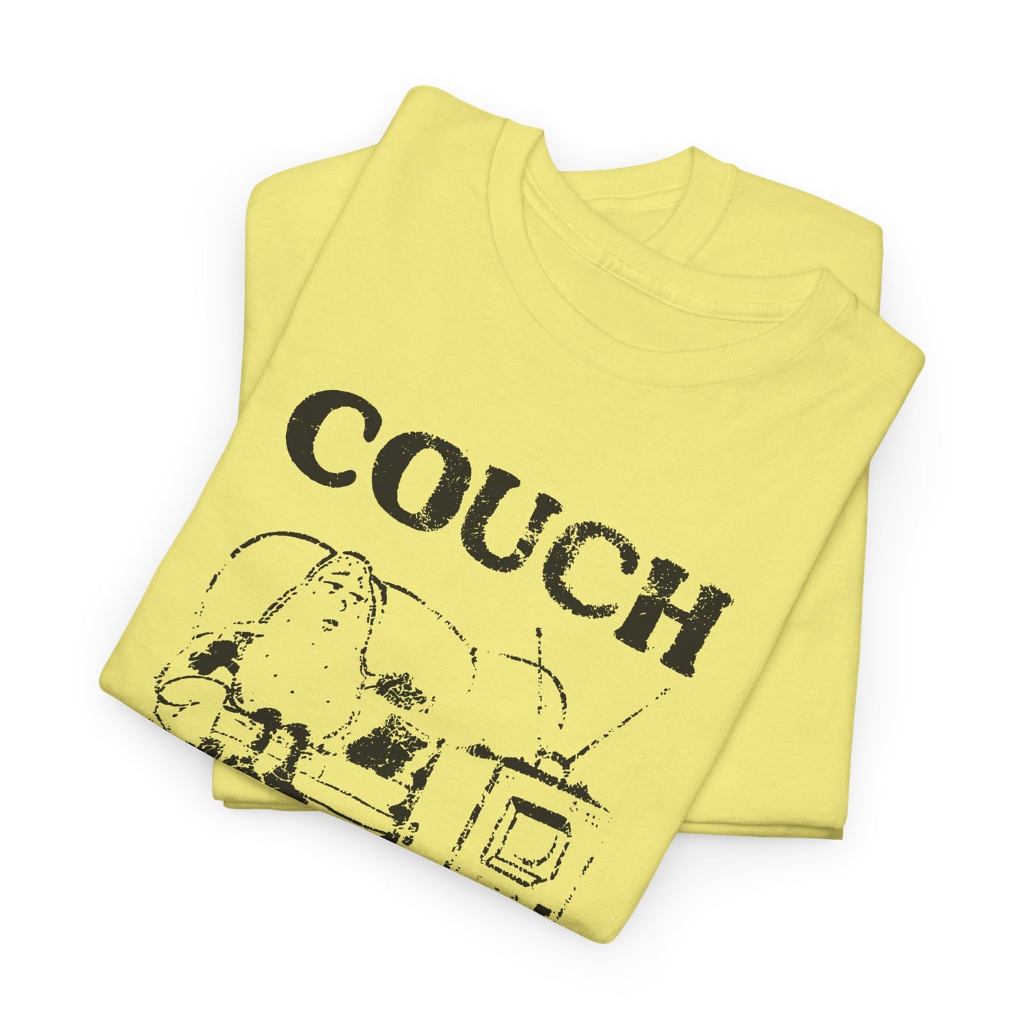 vintage couch potato reproduction in black graphic tshirt