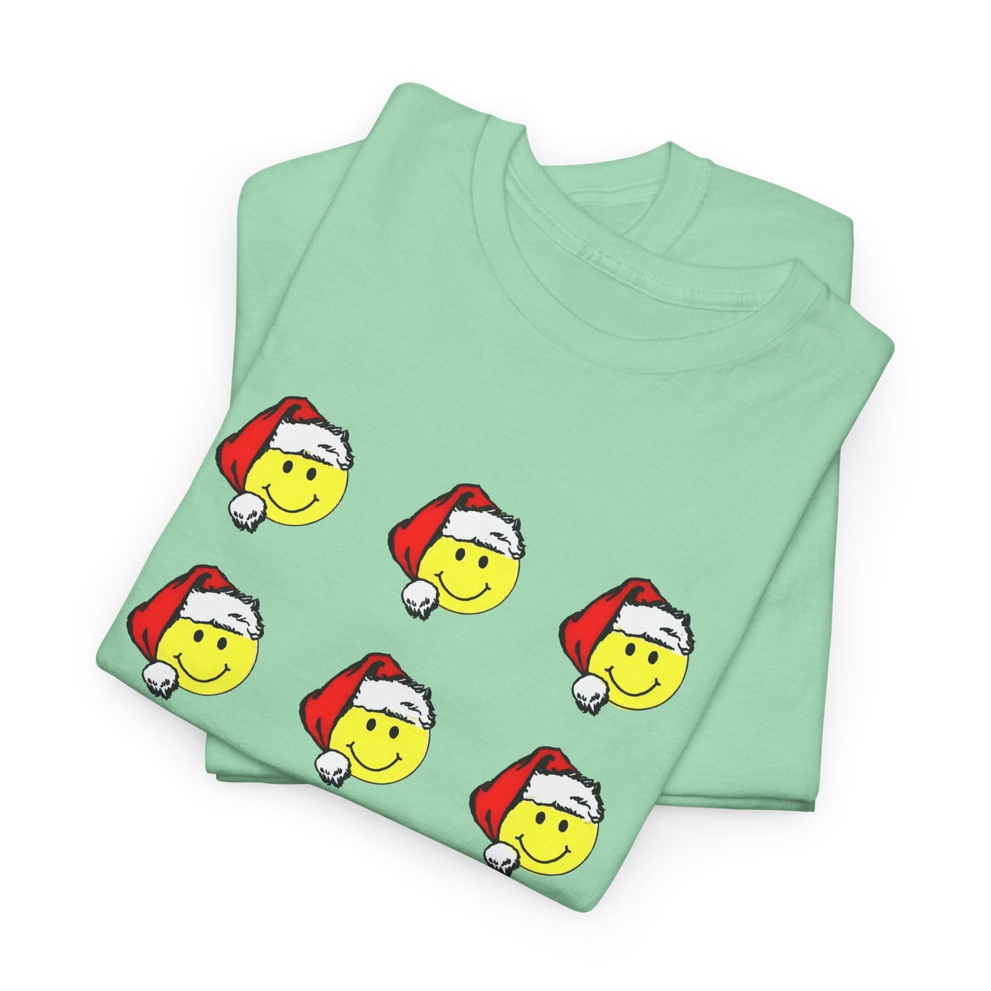 1980s sticker pack of happy face santas on a tshirt