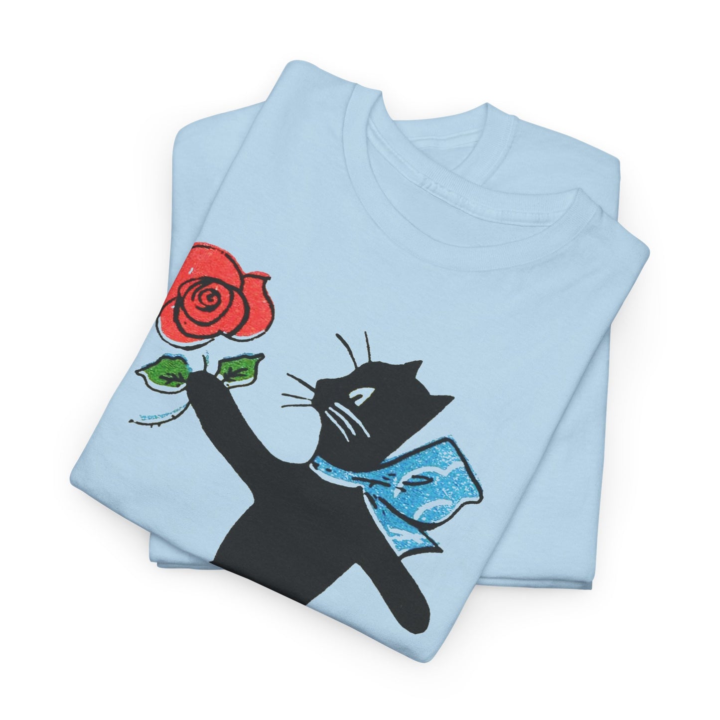 early 1900s french illustration of black cat with flower reproduction tshirt