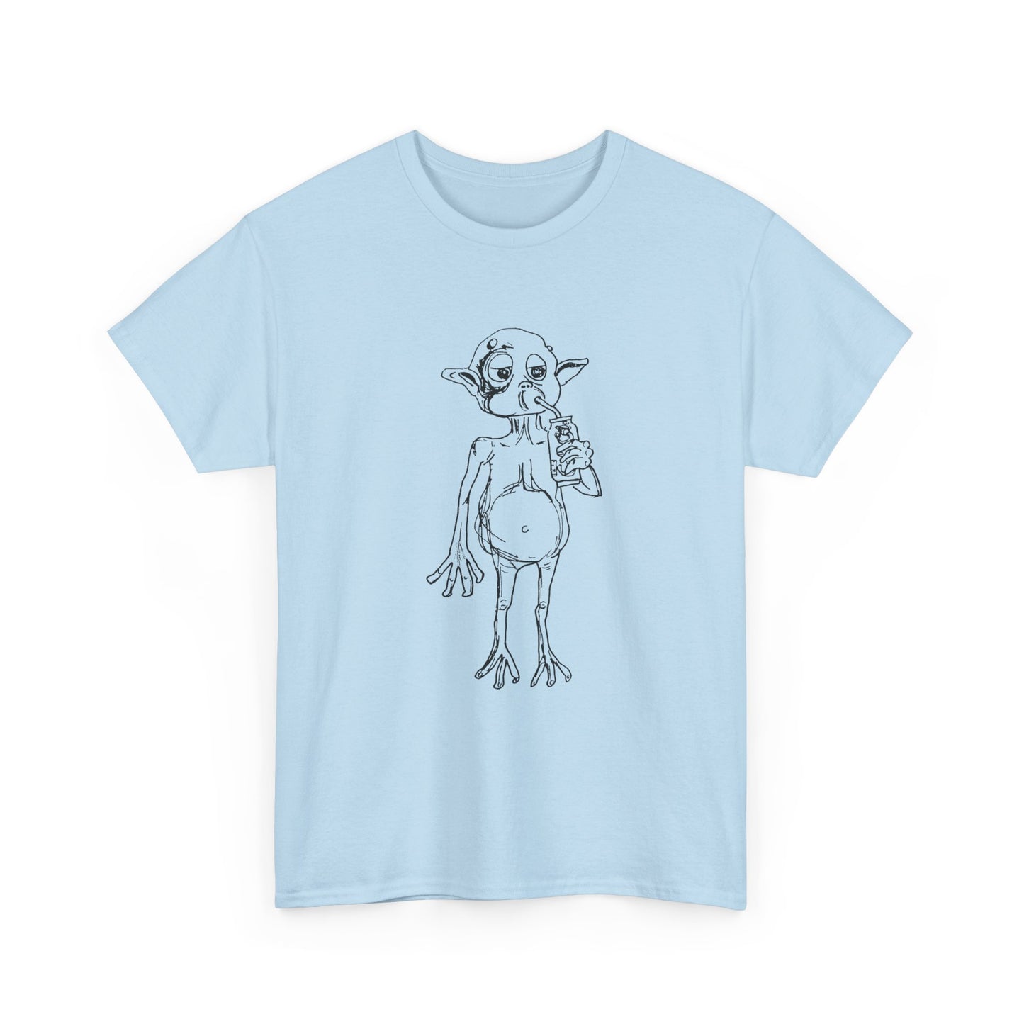 mysterious alien creature (MAC) drinking cola full body original sketch tshirt