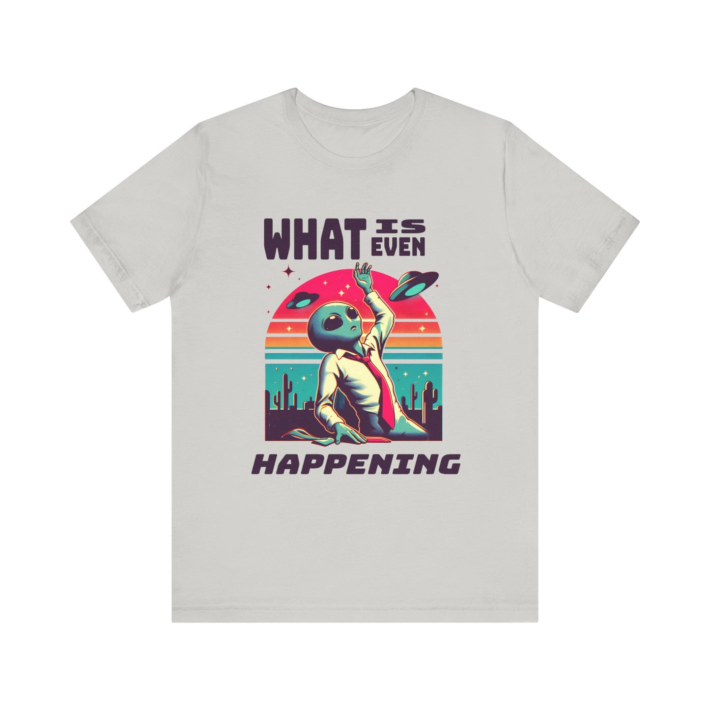 what is even happening floating businessman alien tshirt