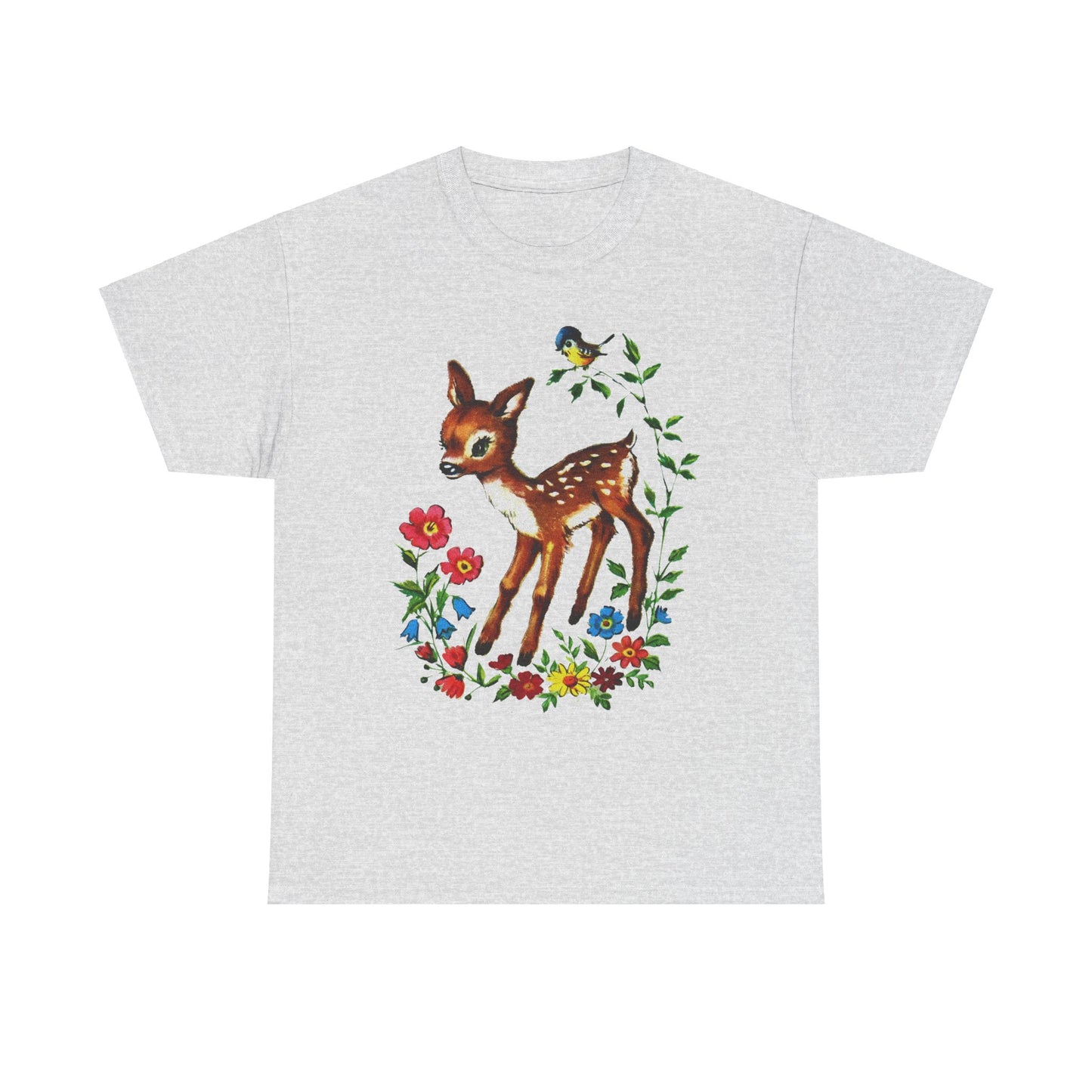 1960s cute baby deer postcard reproduction tshirt