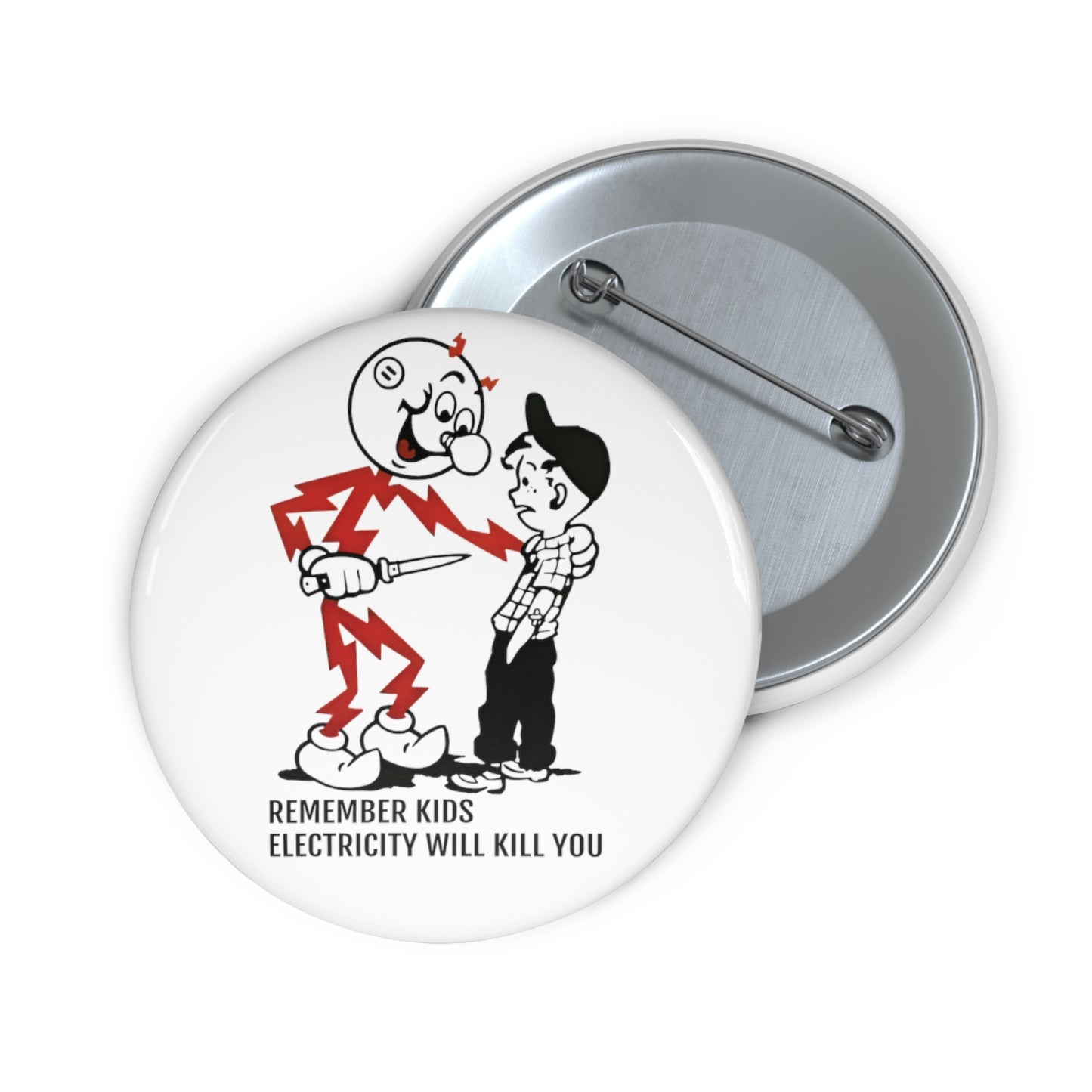 reddy kilowatt remember kids electricity will kill you vintage logo reproduction pin buttons