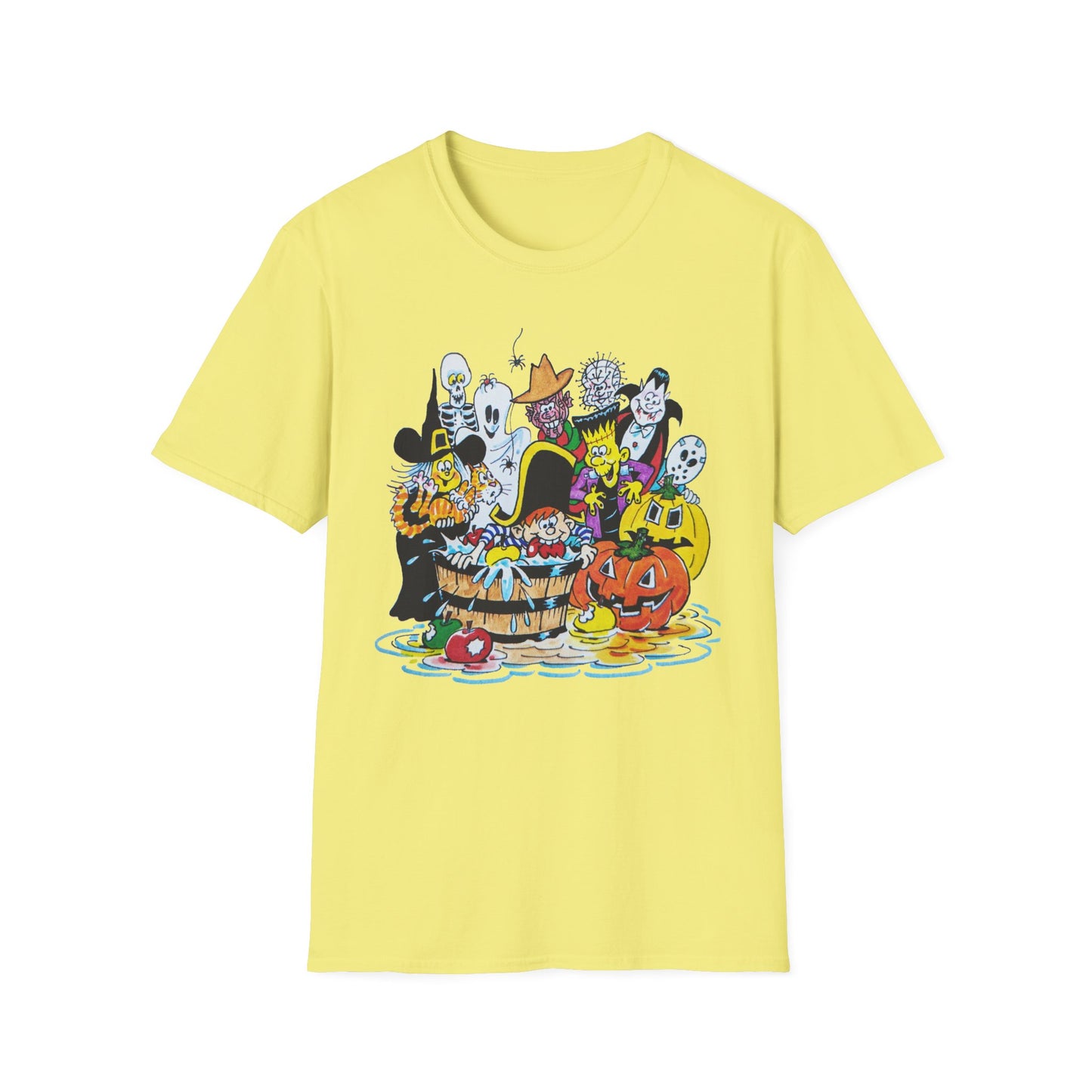 adorable cartoon witches, skeletons, jasons, freddys, and pumpkins halloween tshirt