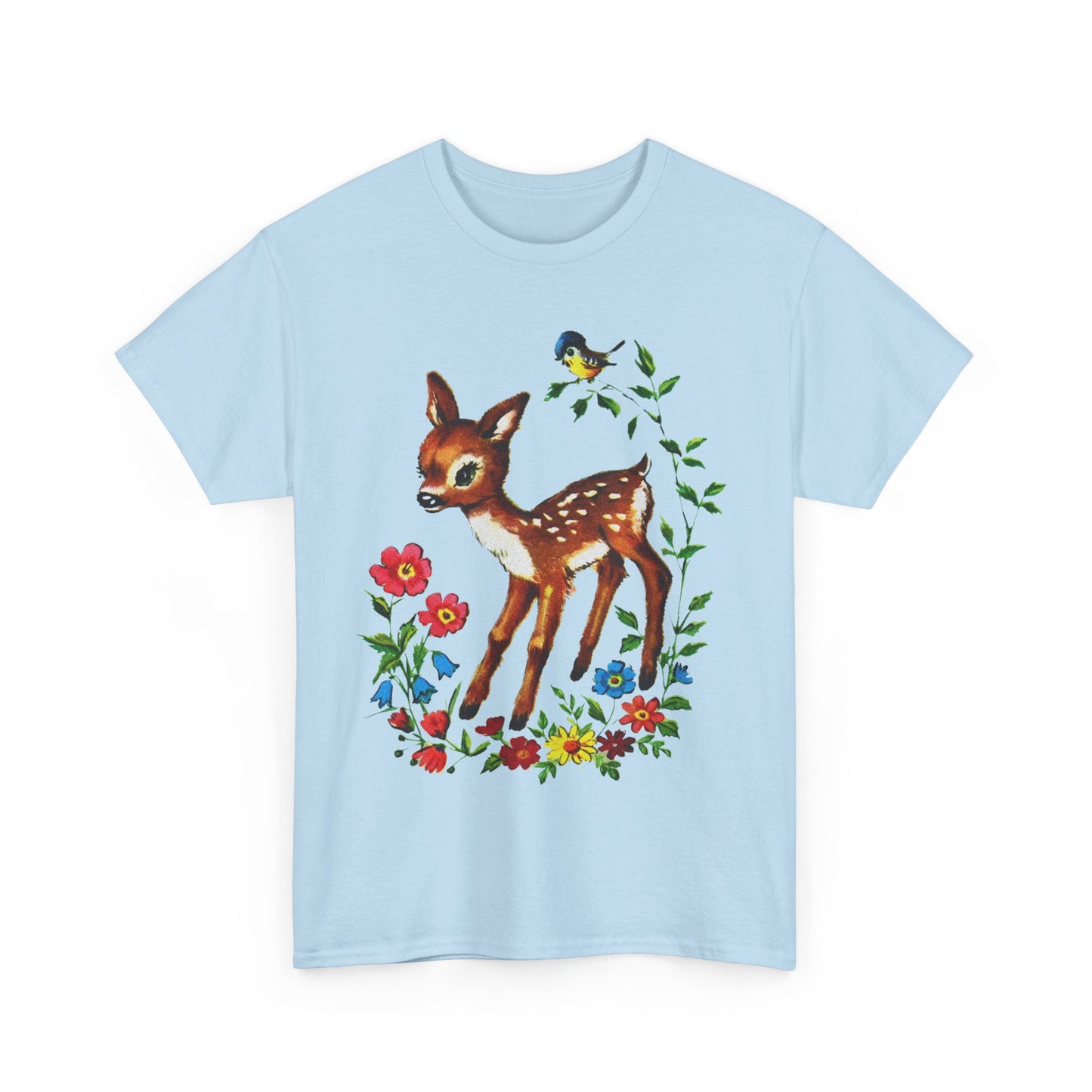 1960s cute baby deer postcard reproduction tshirt