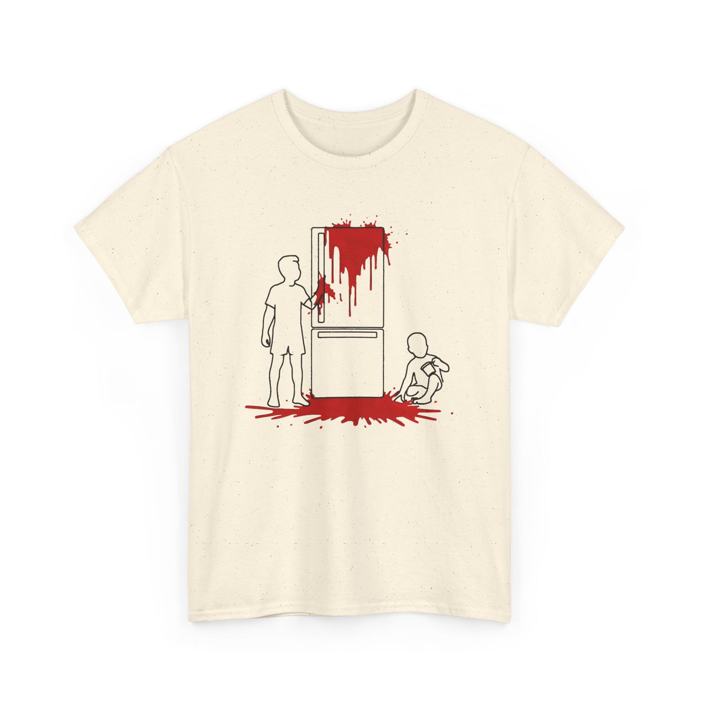 weird kitchen scene with ketchup on a fridge tshirt