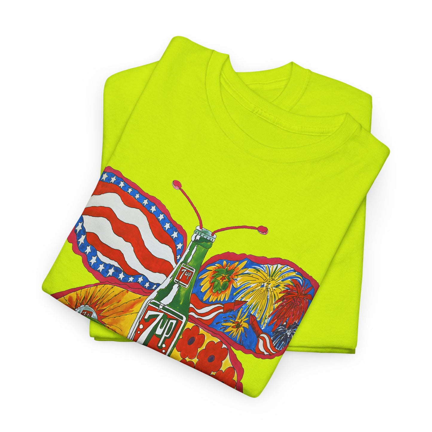 1971 psychedelic ad for 7 up butterfly and bottle reproduction custom edit tshirt