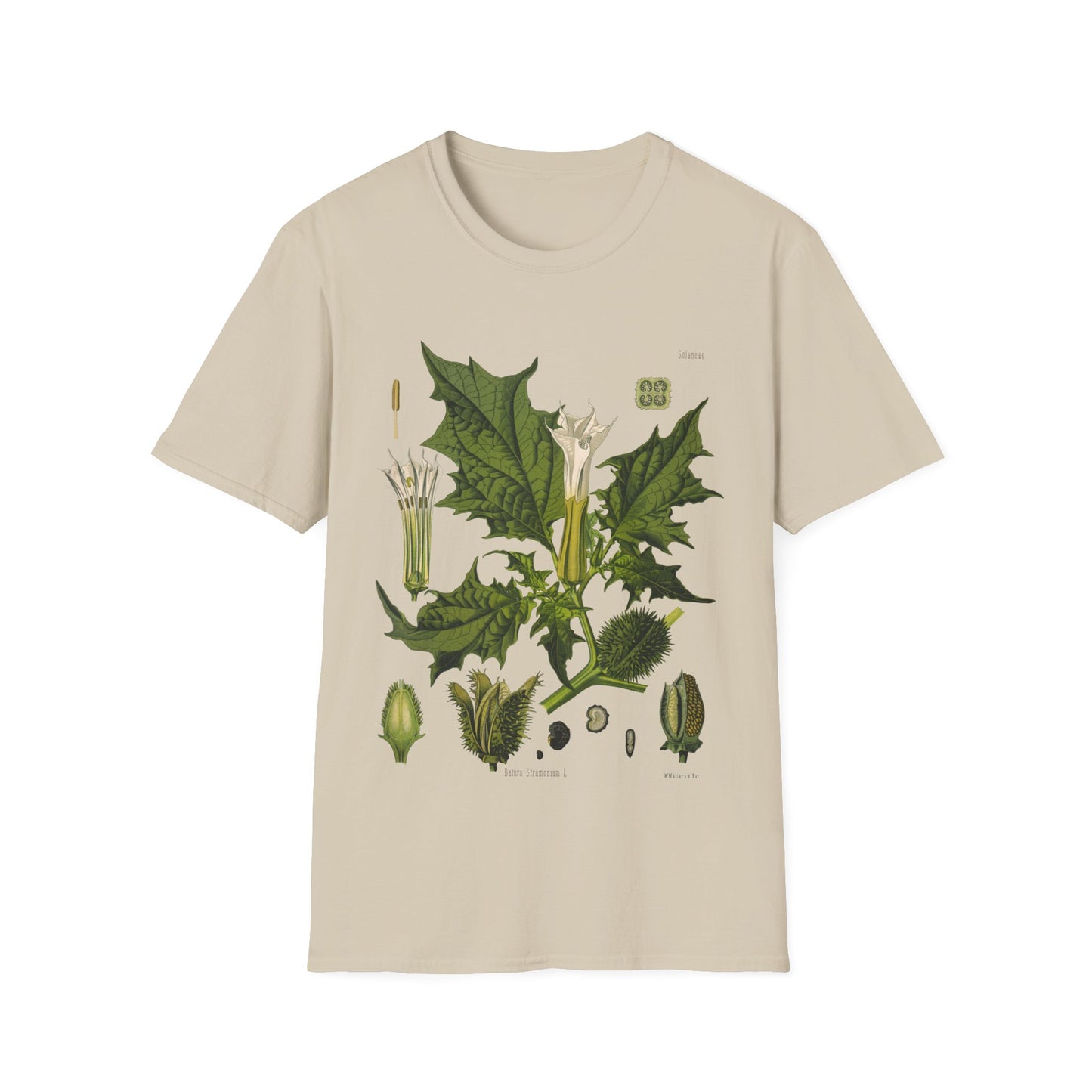 1887 botanical print from kohler's plants by hermann adolph kohler featuring datura, the devil's trumpet tshirt