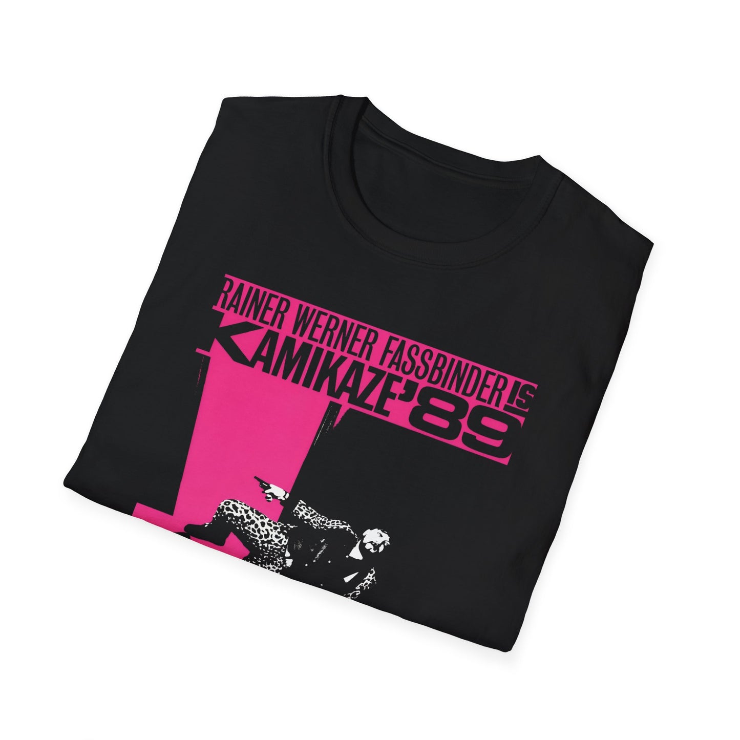 1982 rainer werner fassbinder's "kamikaze '89" movie poster tshirt in pink