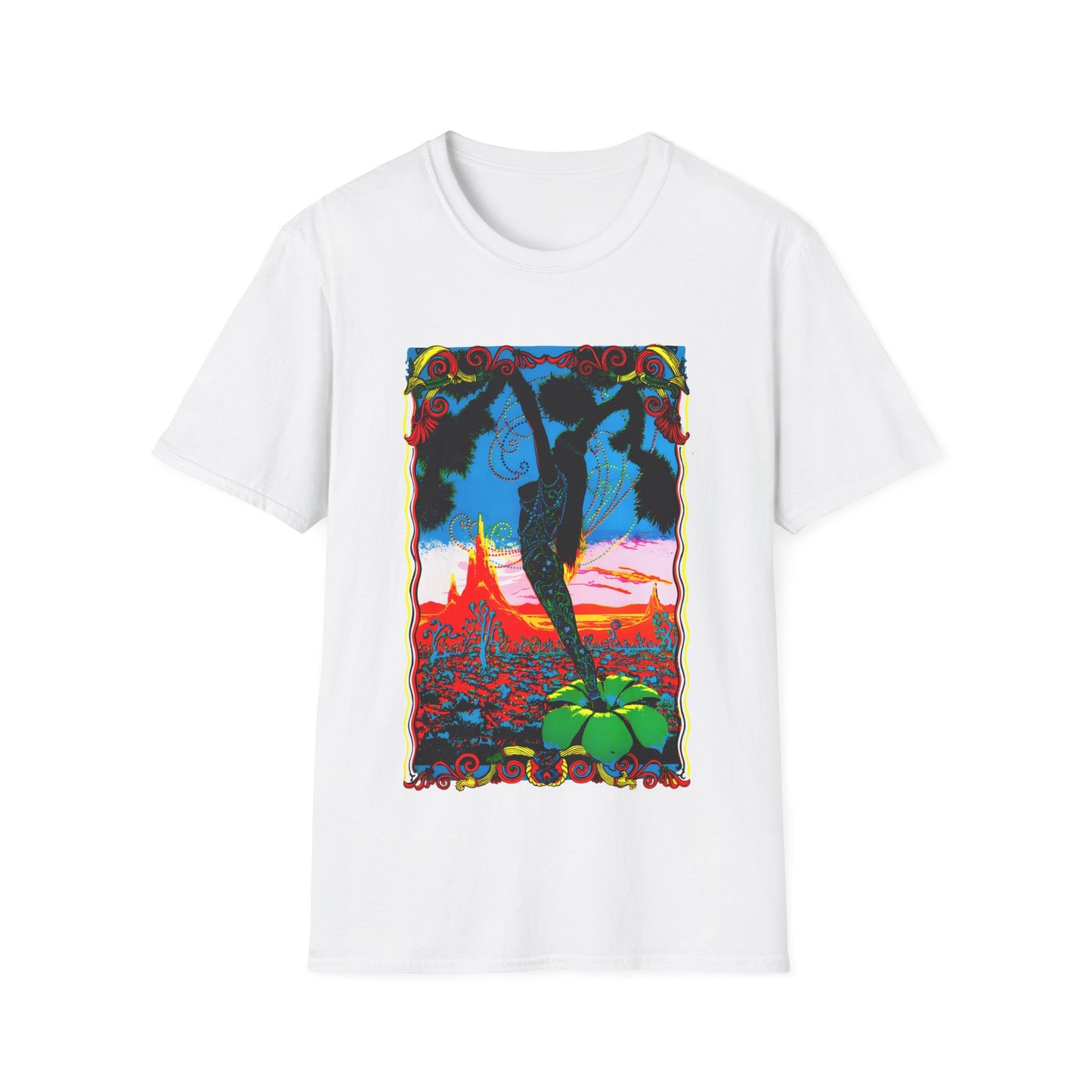 1960's dessert blossom black light psychedelic poster tshirt