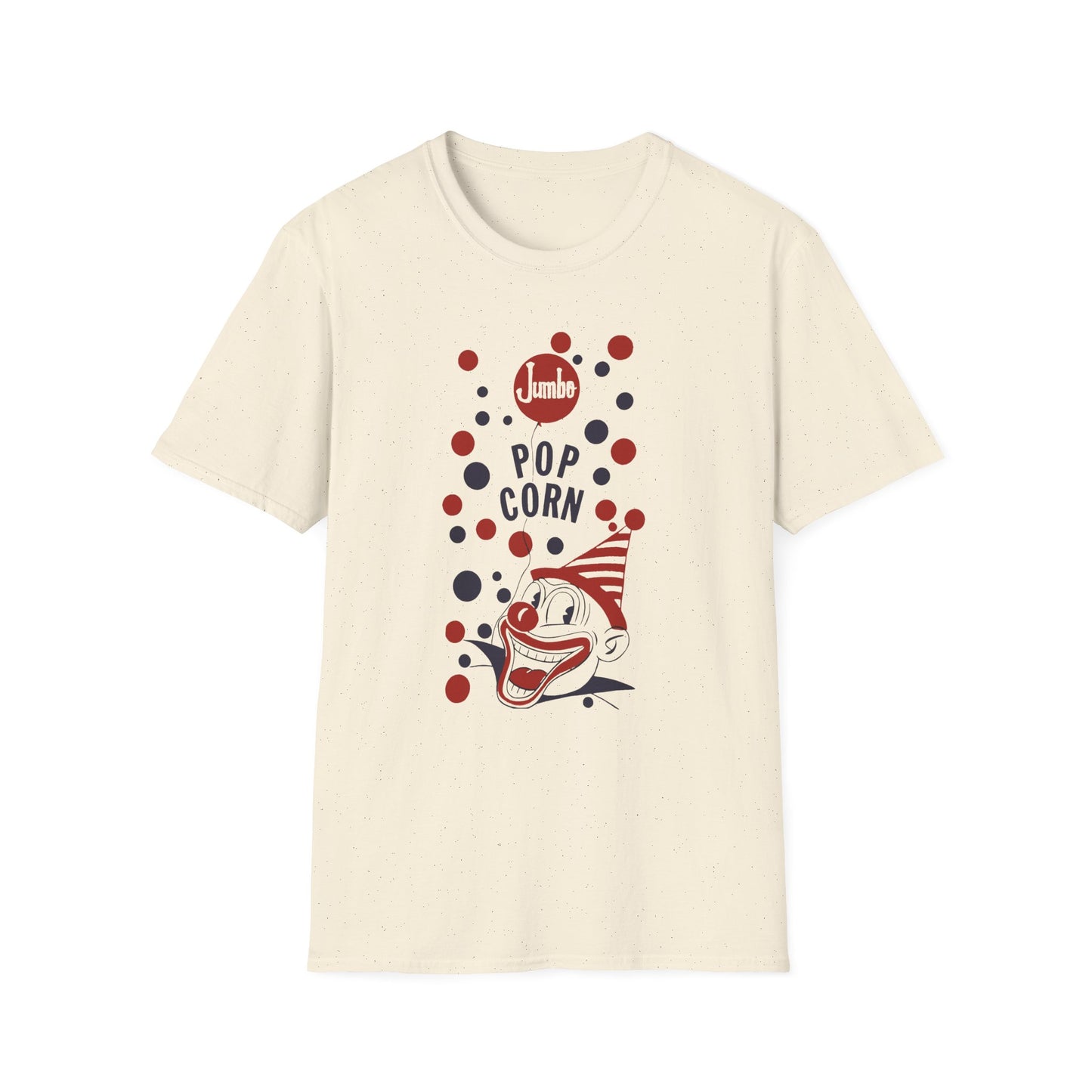 1960s popcorn box logo with a weird popcorn mascot clown tshirt