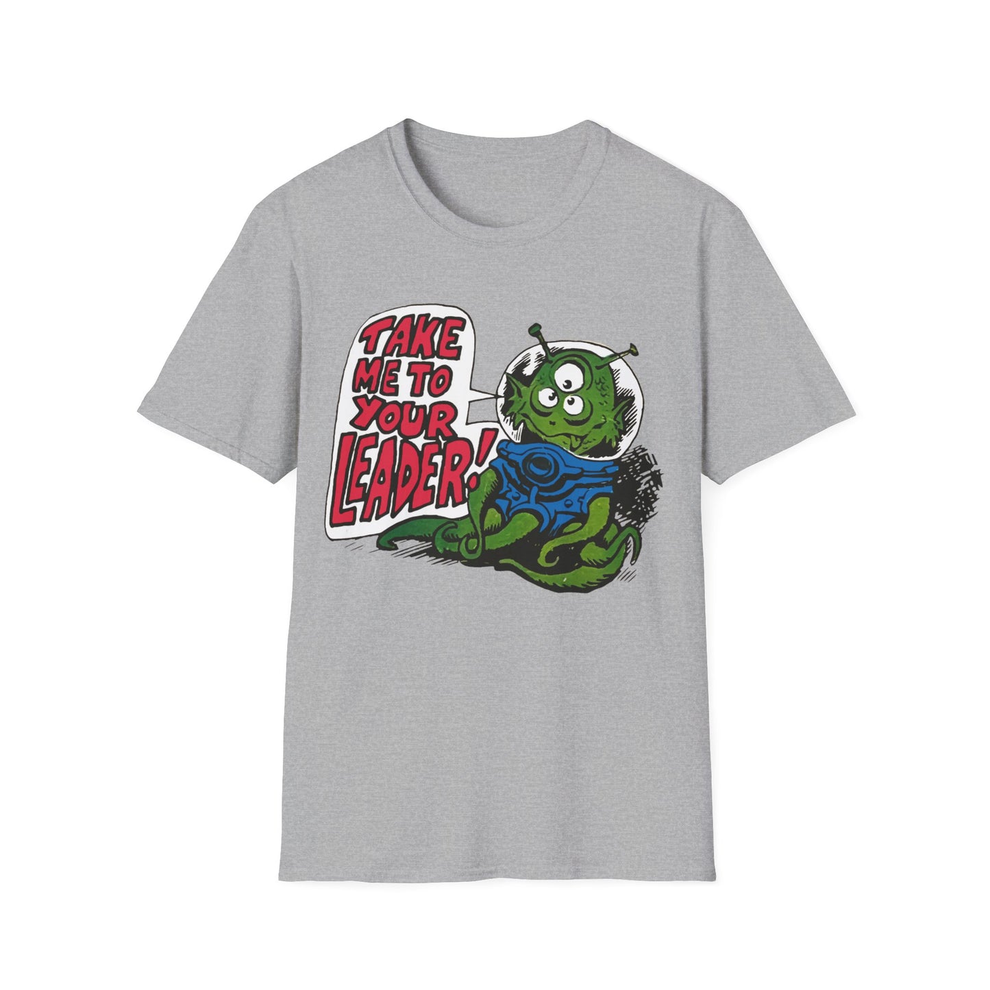 1970s "take me to your leader" alien cartoon character reproduction tshirt