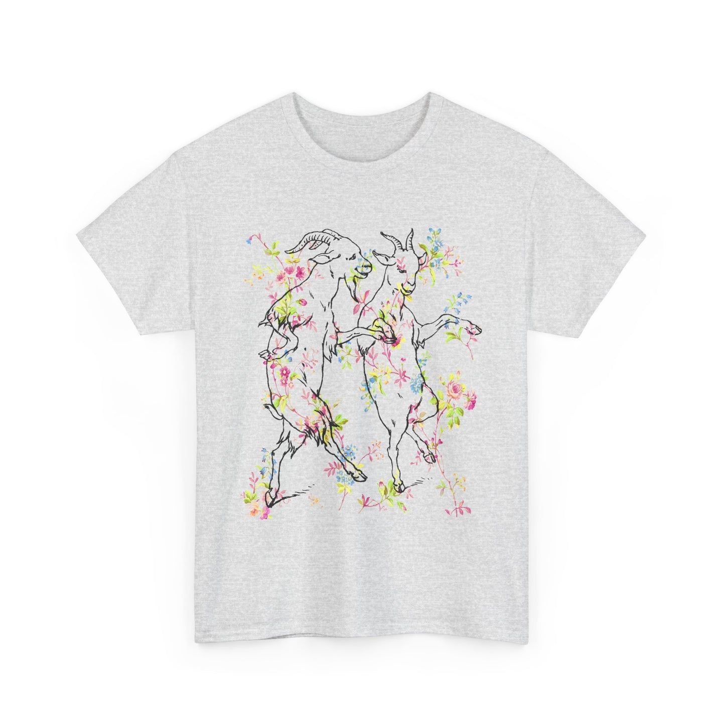 1898 dancing goats children's drawing merged with vintage wallpaper tshirt