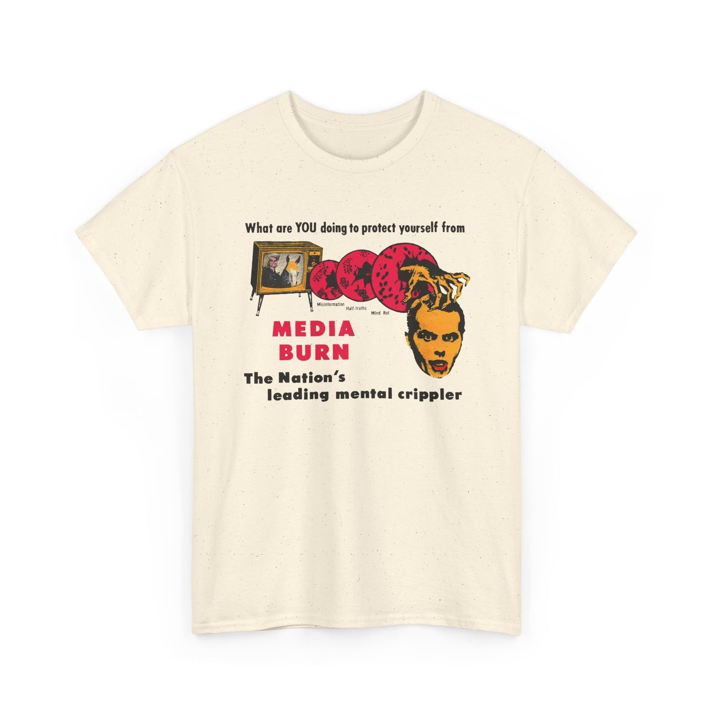media burn the nation's leading mental crippler 1960s comix graphic tshirt
