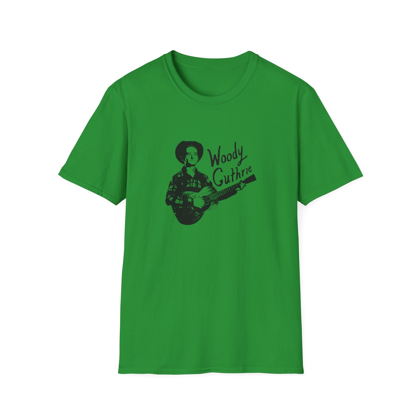 woody guthrie playing his guitar fan art tshirt