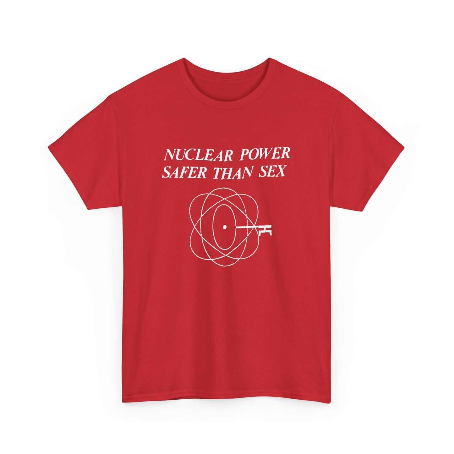 vintage 1970s design "nuclear power safer than sex" tshirt