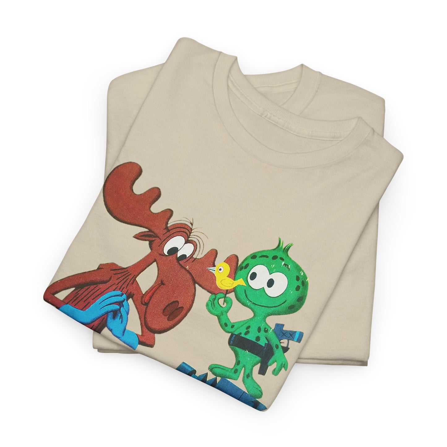 the rocky and bullwinkle show with gidney and cloyd reproduction tshirt