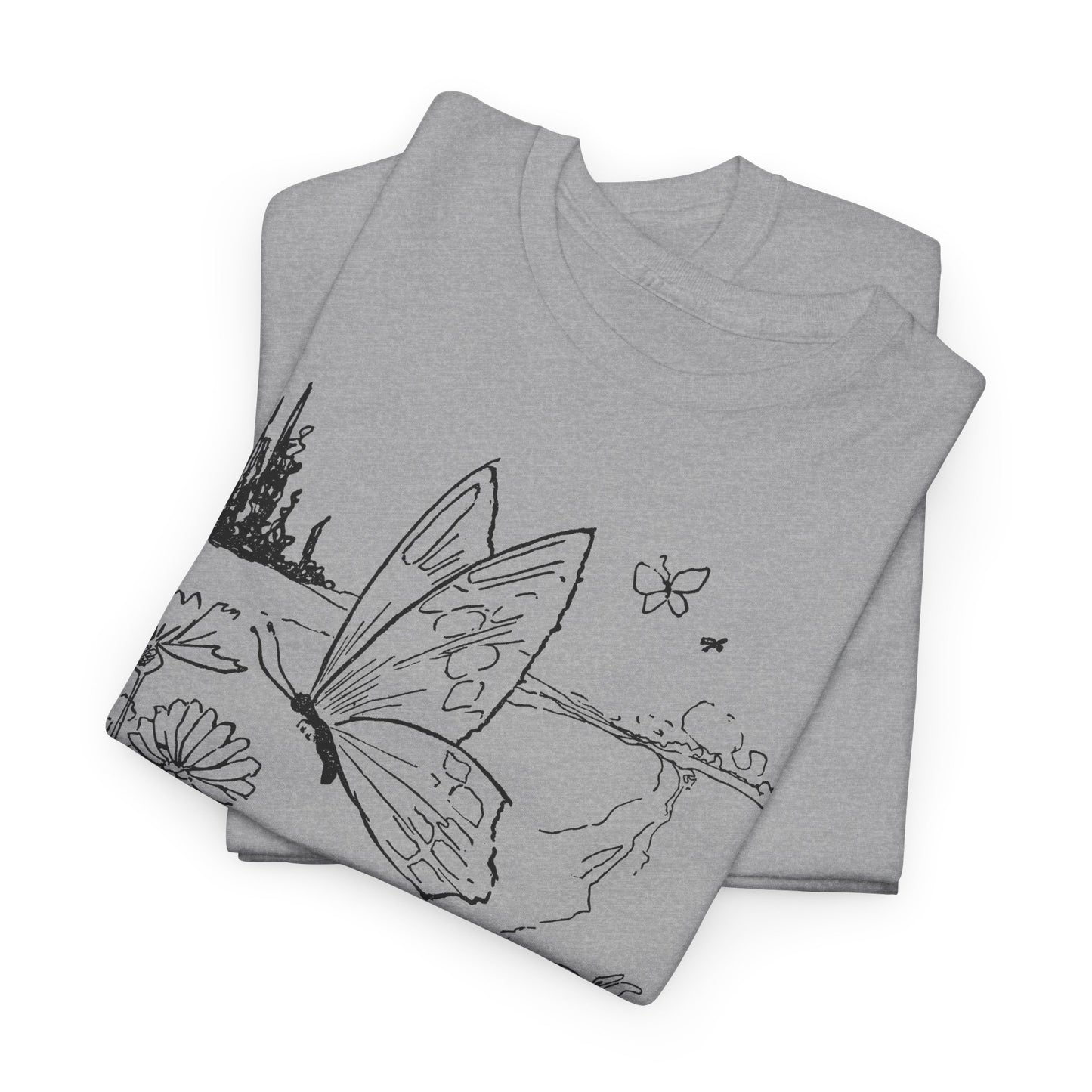 vintage butterfly and flower illustration reproduction tshirt