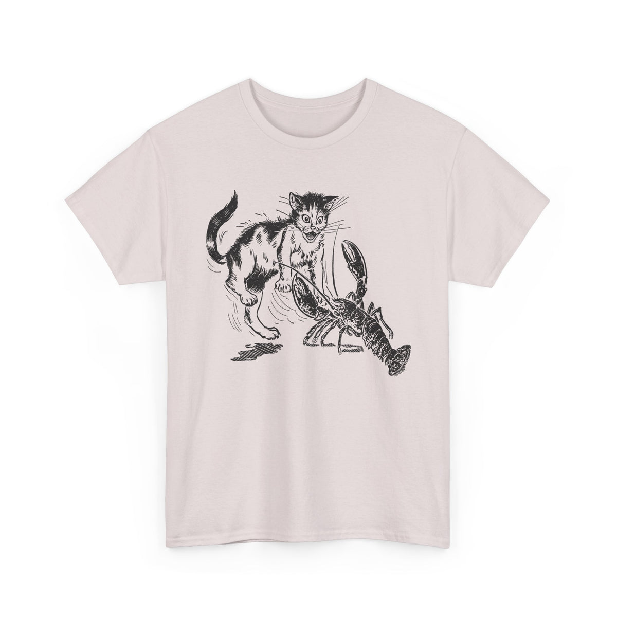 mid twentieth century children's book illustration cat and lobster tshirt