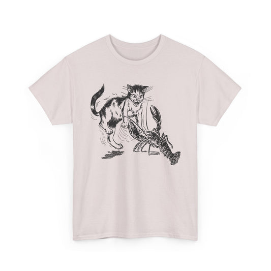 mid twentieth century children's book illustration cat and lobster tshirt