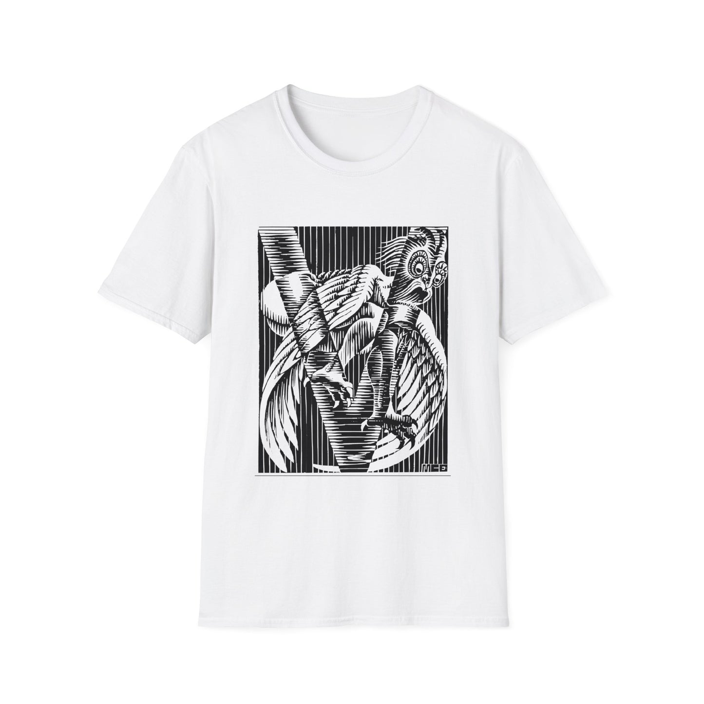 1931 rare m.c escher initial v reproduction tshirt